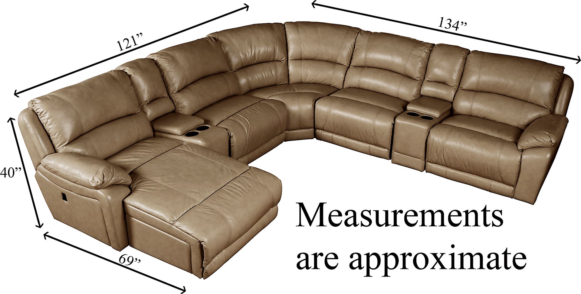 Cindy Crawford Home San Marco Toffee Leather Match 7 Pc Sectional - Image 2