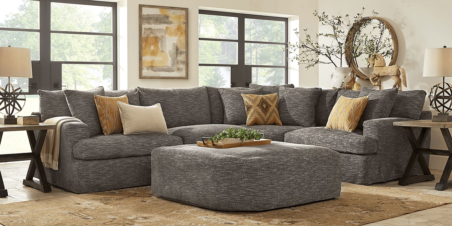 Cindy Crawford Palos Verdes Gray Chenille Fabric 4 Pc Sectional