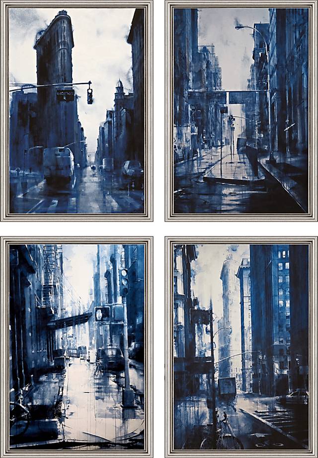 City Blues Framed Artwork, Set of 4 - Thumbnail - Image 1