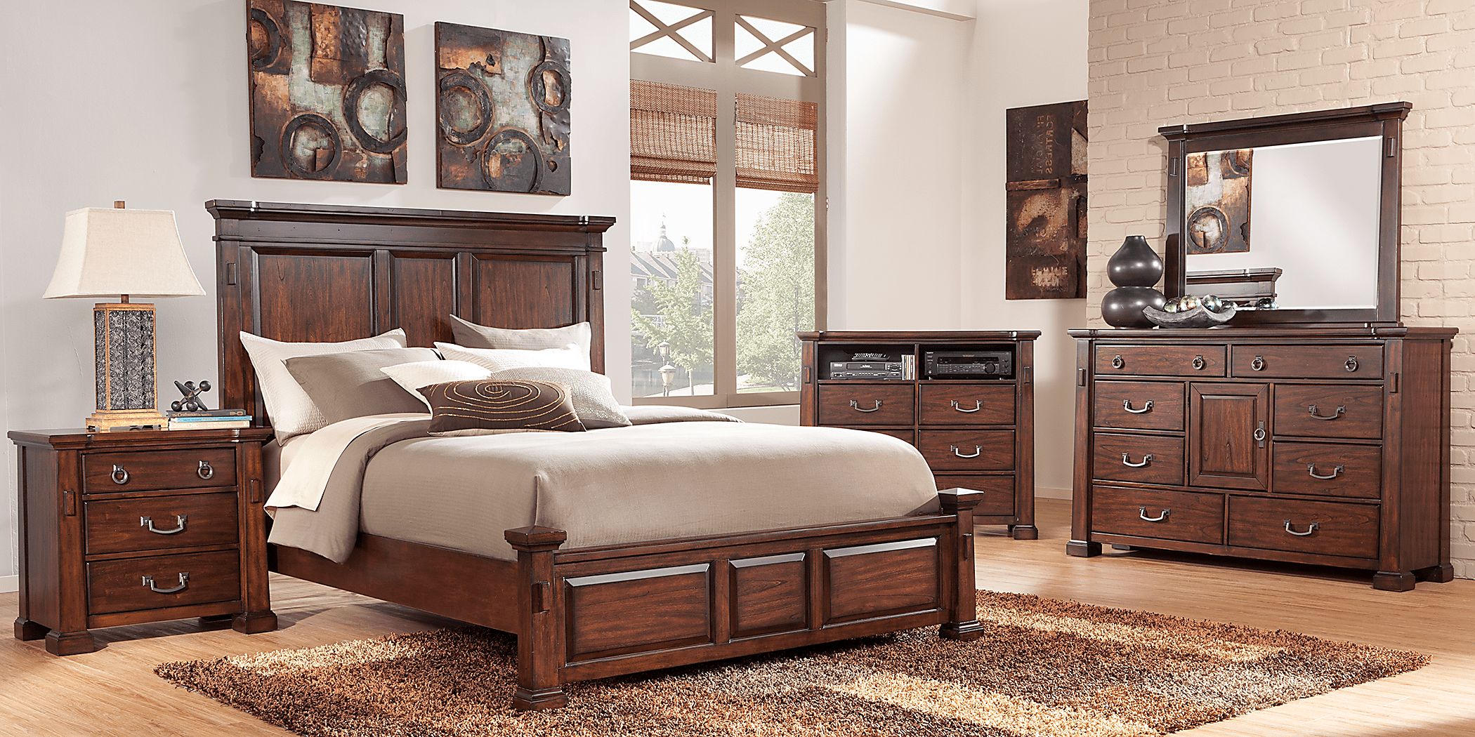 coventry tobacco bedroom set Clairfield 5 Pc Tobacco Dark Wood Queen Bedroom Set With Dresser, 3 Pc  Queen Bed, Mirror