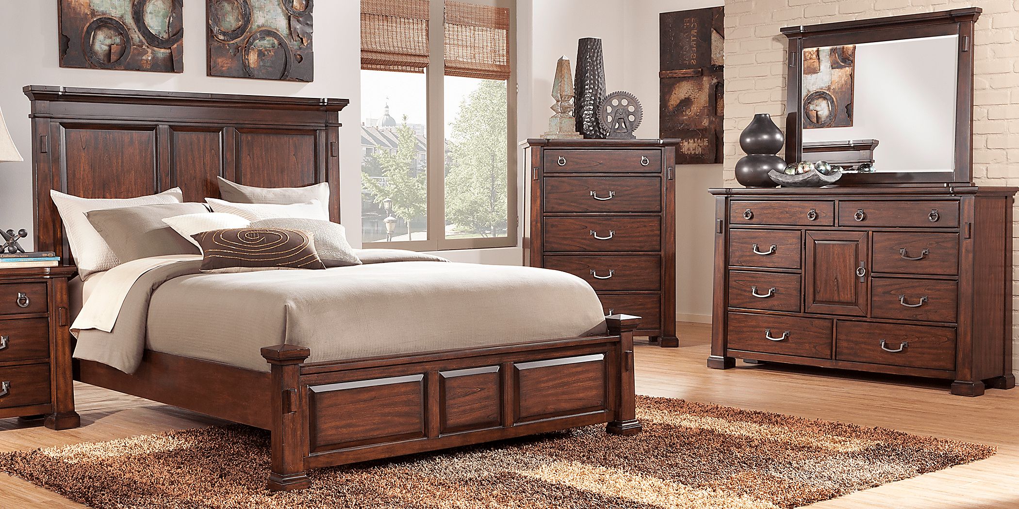 Clairfield 5 Pc Tobacco Dark Wood Queen Bedroom Set With Dresser