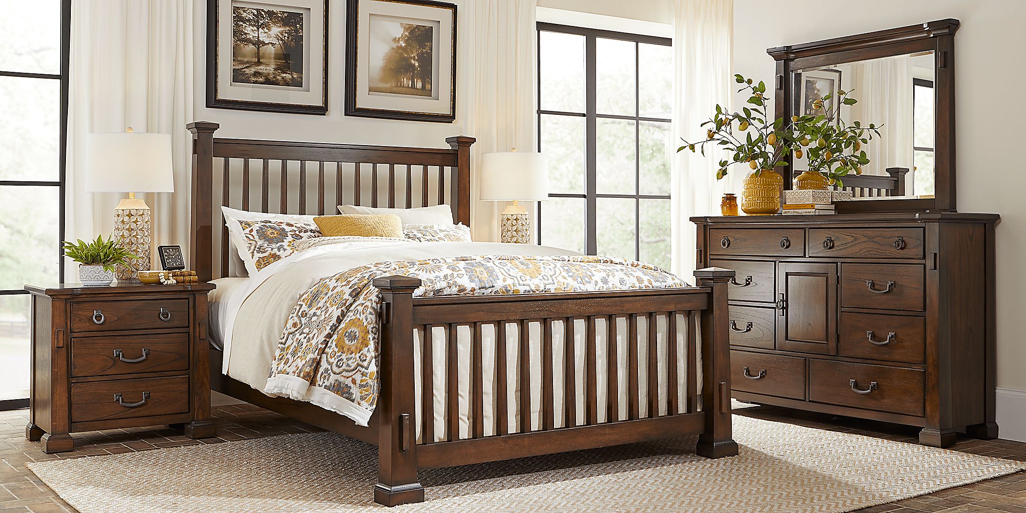 clairfield tobacco bedroom set Clairfield 5 Pc Tobacco Dark Wood Queen Bedroom Set With 3 Pc Queen Bed,  Dresser, Mirror