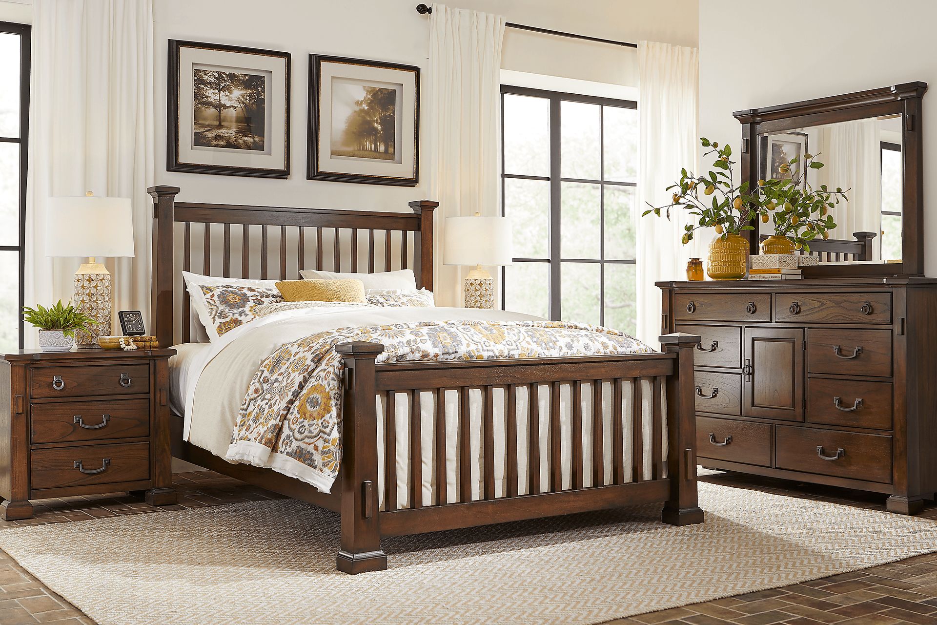 tobacco bedroom set Clairfield 7 Pc Tobacco Dark Wood Queen Bedroom Set With 3 Pc Queen Bed,  Dresser, Nightstand, Mirror