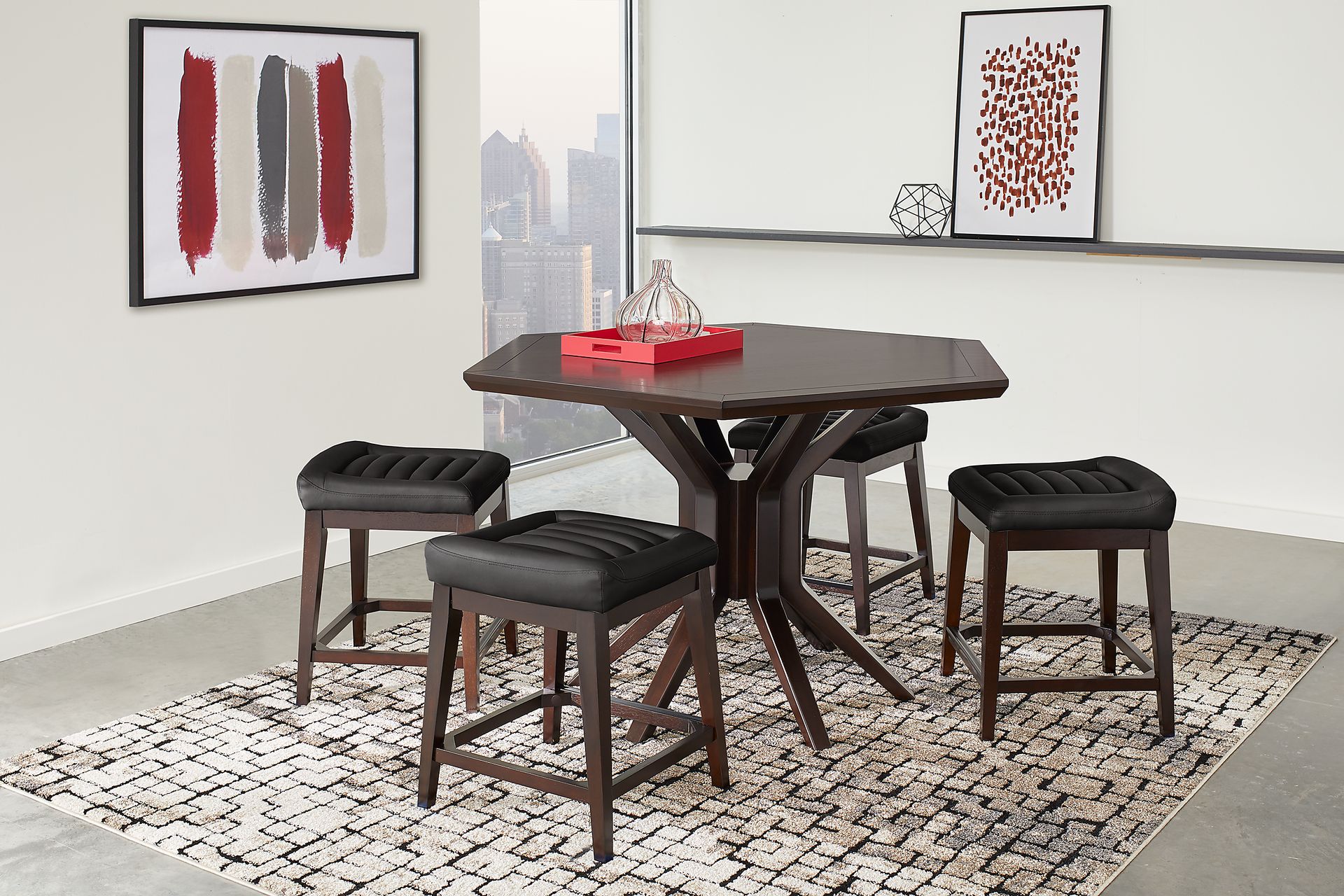 Clairmont Heights Merlot 4 Pc Hexagonal Counter Height Dining Room - Image 1
