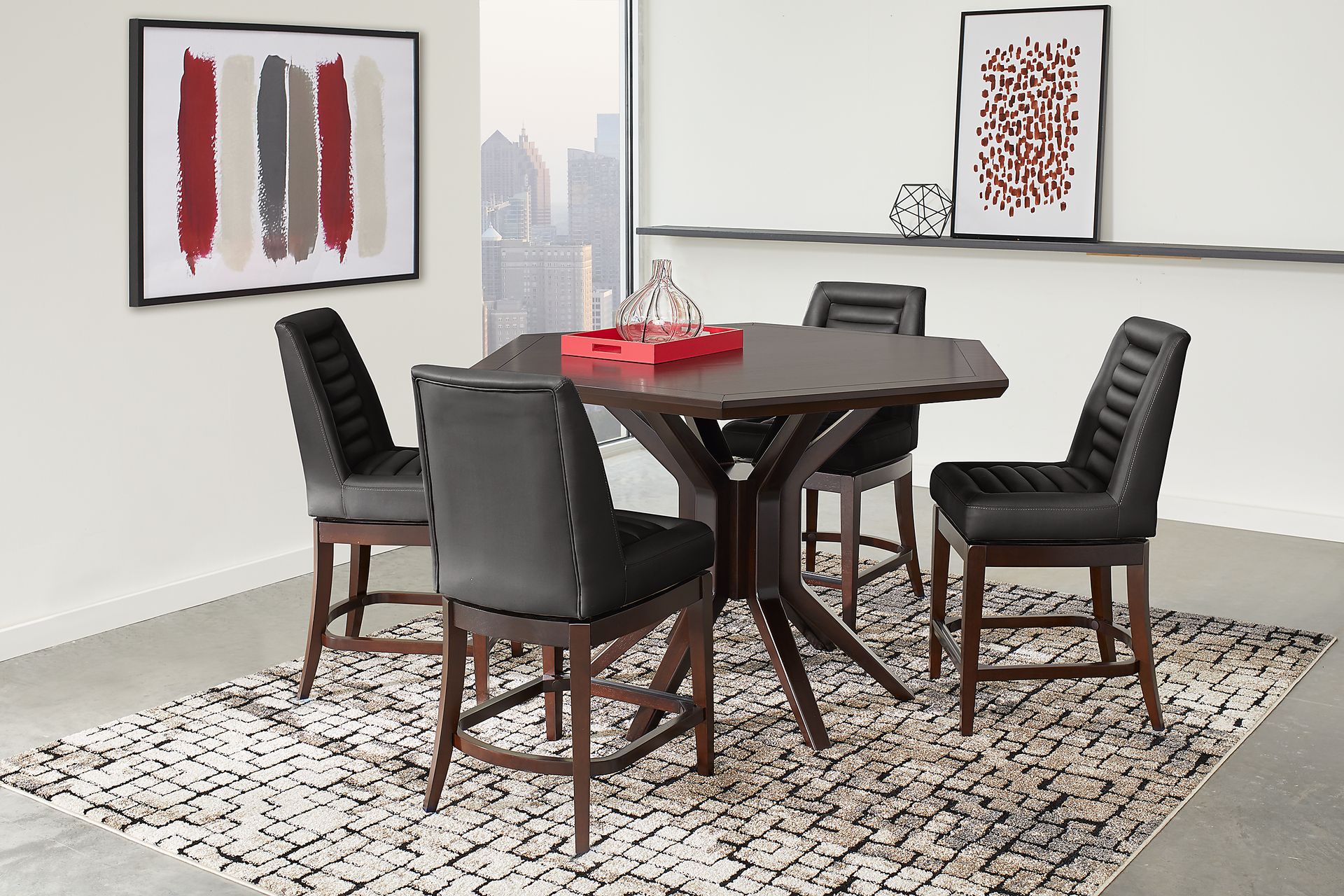 Clairmont Heights Merlot 4 Pc Hexagonal Counter Height Dining Room - Image 1