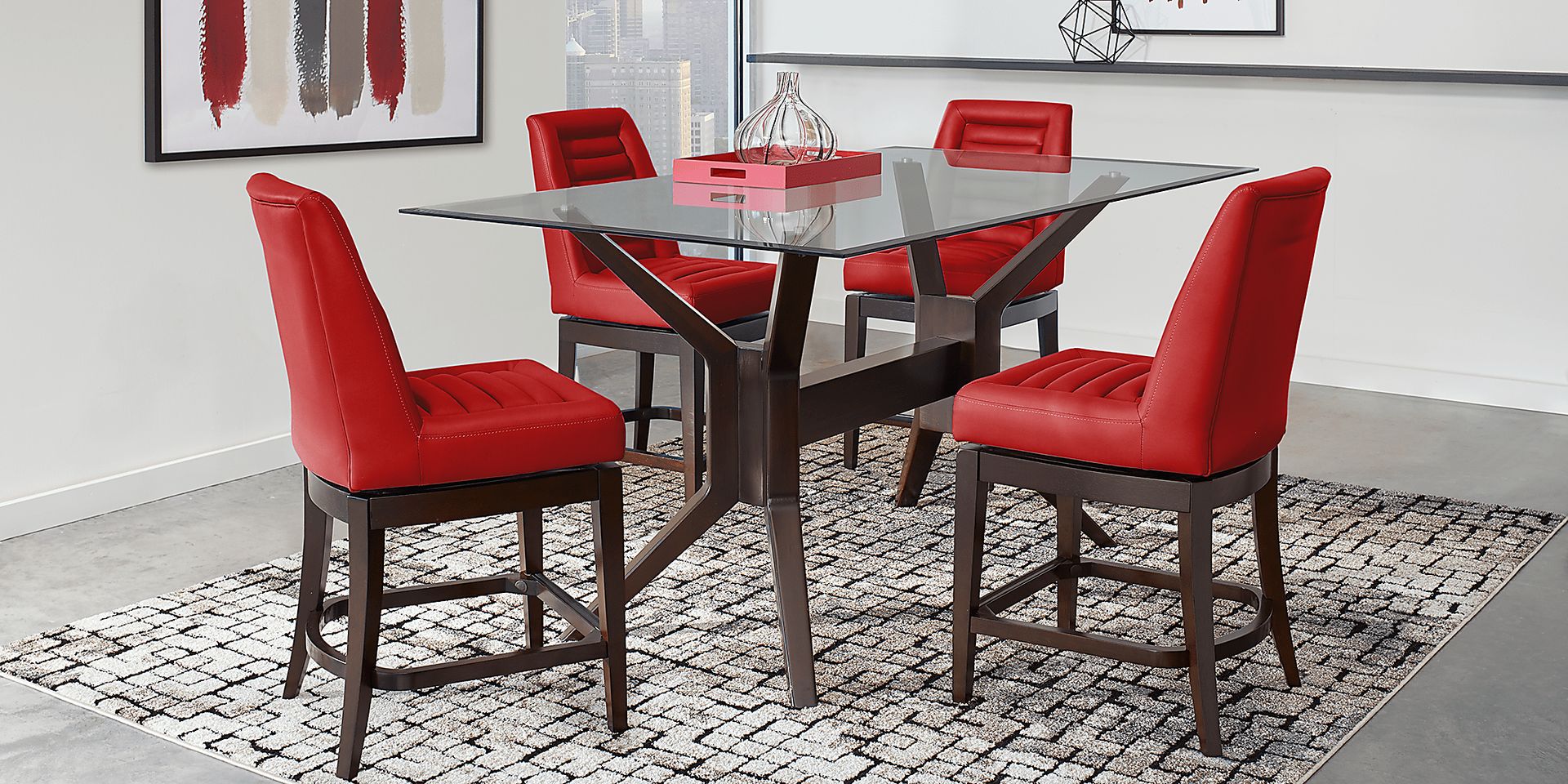 Red counter height dining set discount
