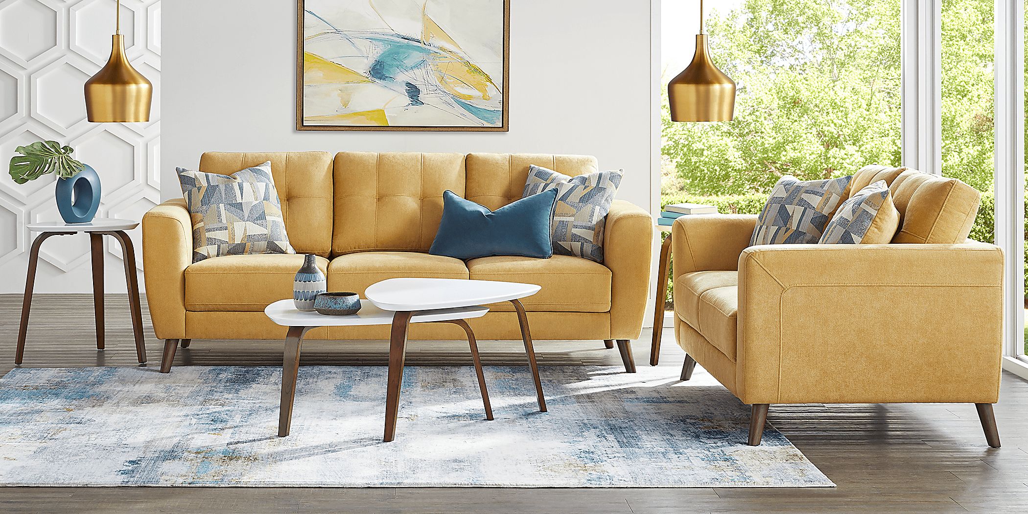 Claremont Heights 5 Pc Sunflower Yellow Woven Living Room Set With