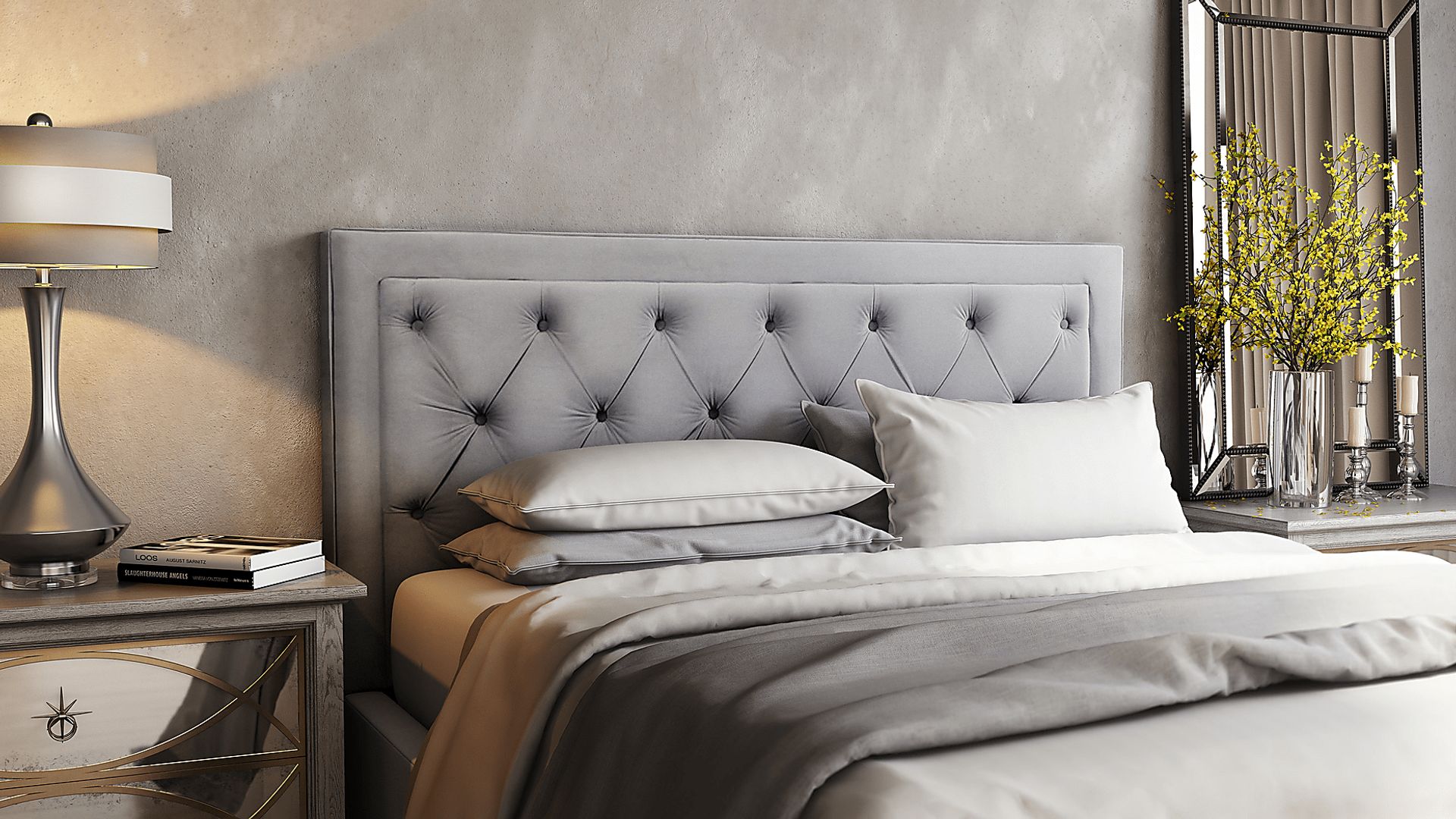 Clarette Gray Queen Upholstered Headboard - Image 2