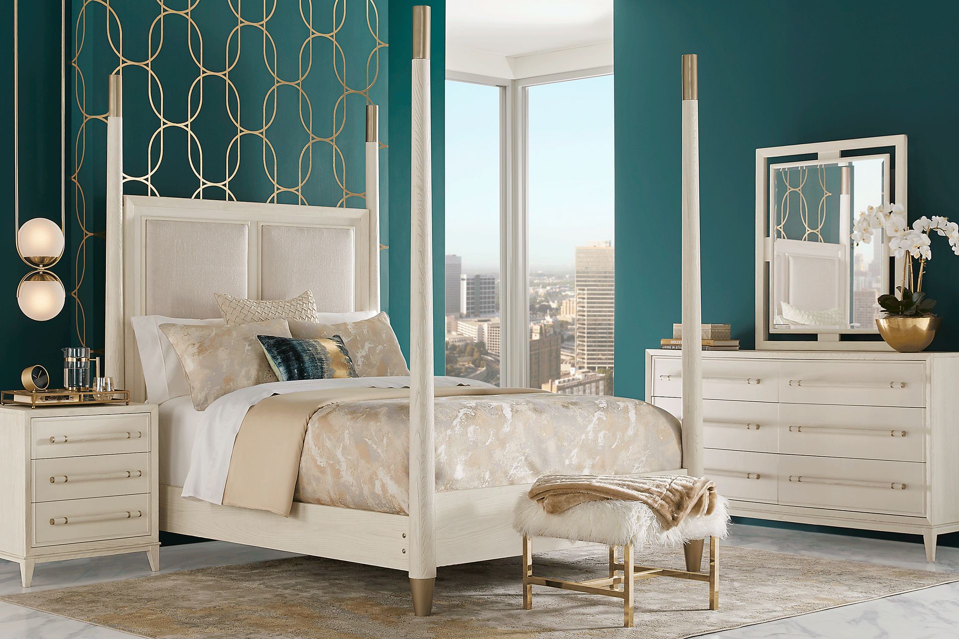 slim fit dress slacks White And Champagne 6 Drawer Dresser White Gold Bedroom Wood Metal main image 0