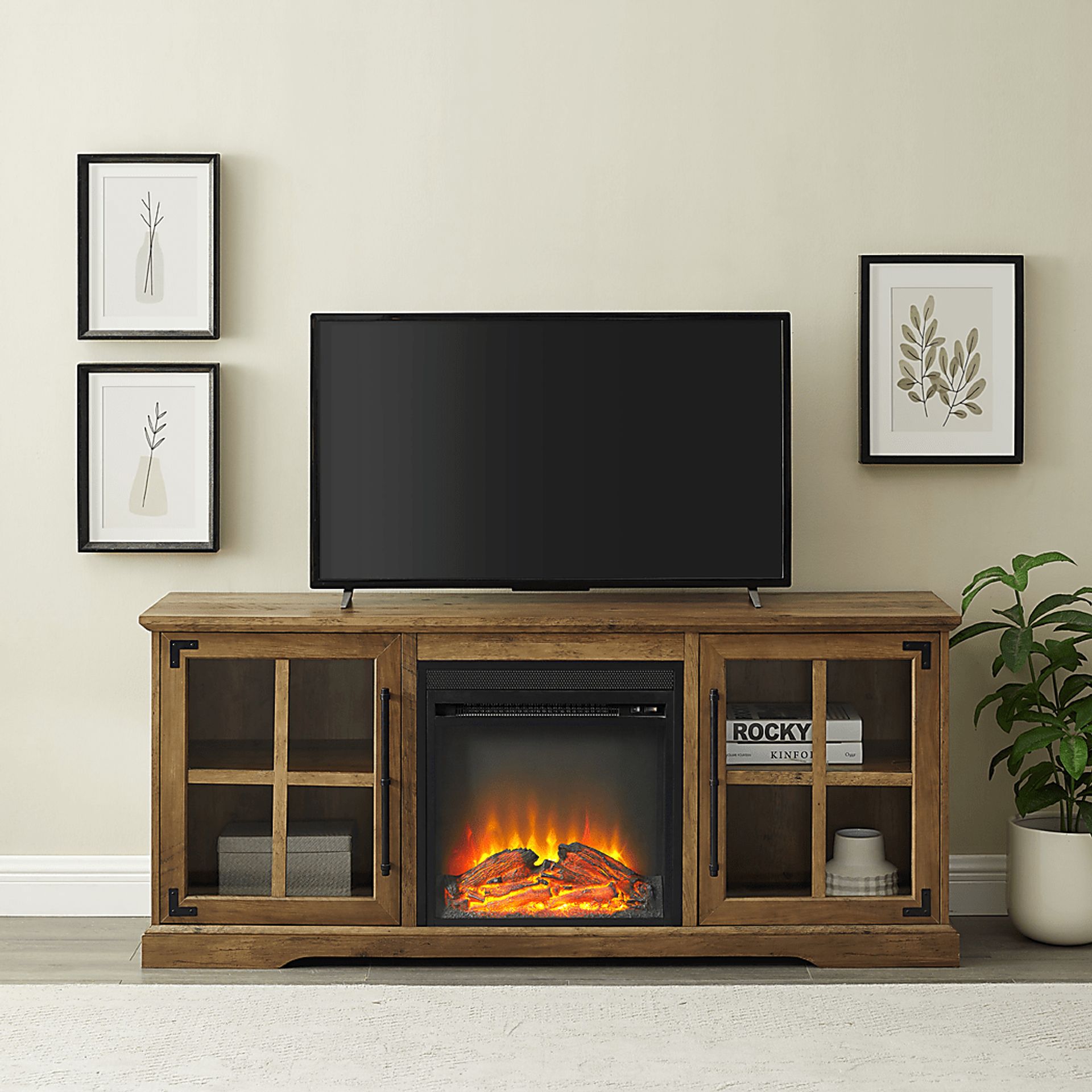 Clayshire Brown 60 in. Console, With Electric Fireplace - Image 5
