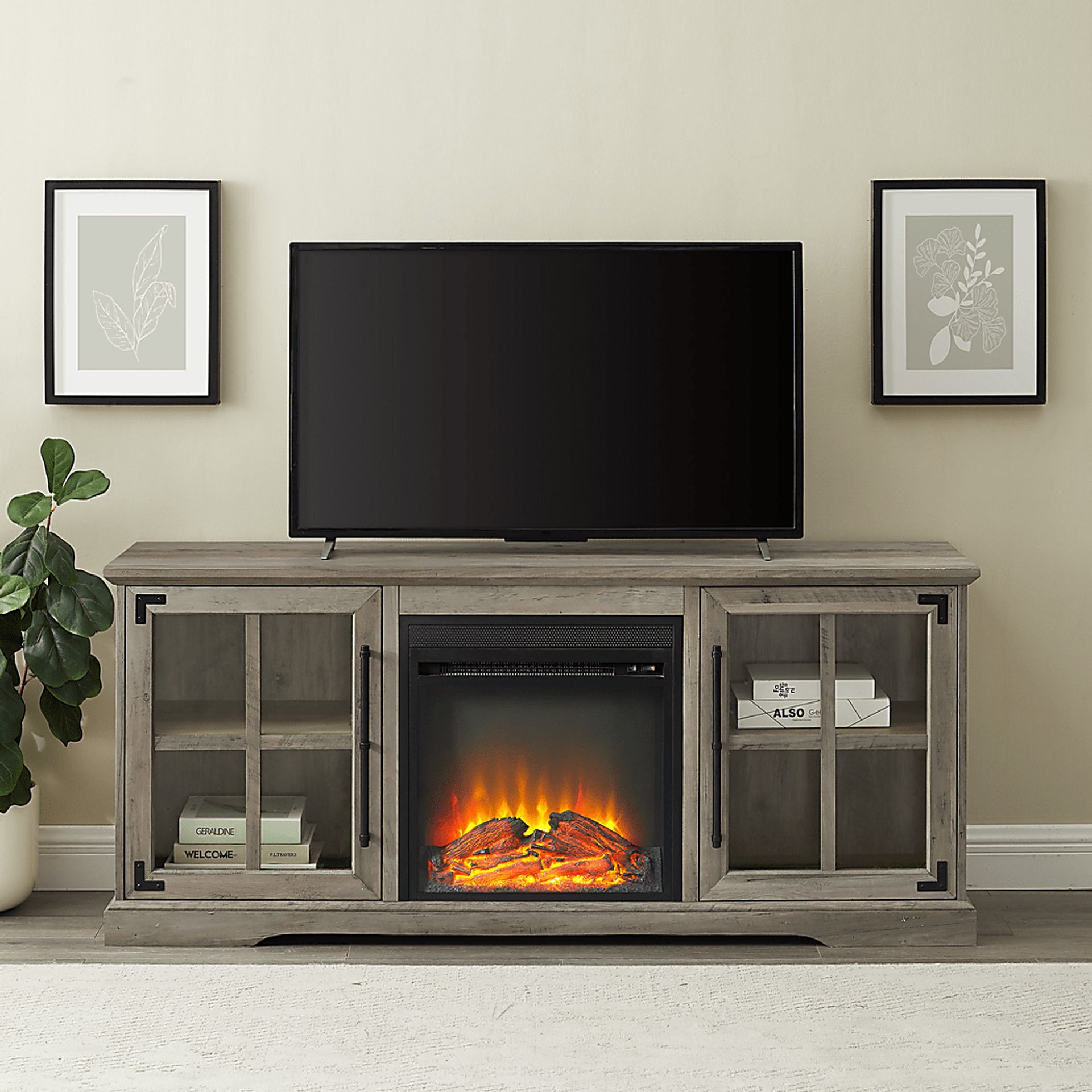 Clayshire Gray 60 in. Console, With Electric Fireplace - Image 5
