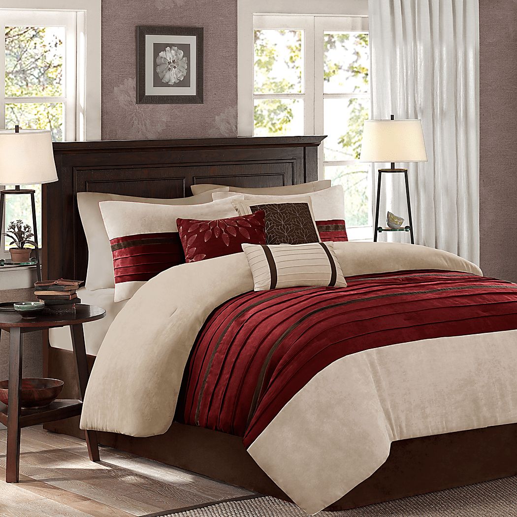 Clouet Red Polyester Fabric 7 Pc Queen Comforter Set | Rooms to Go