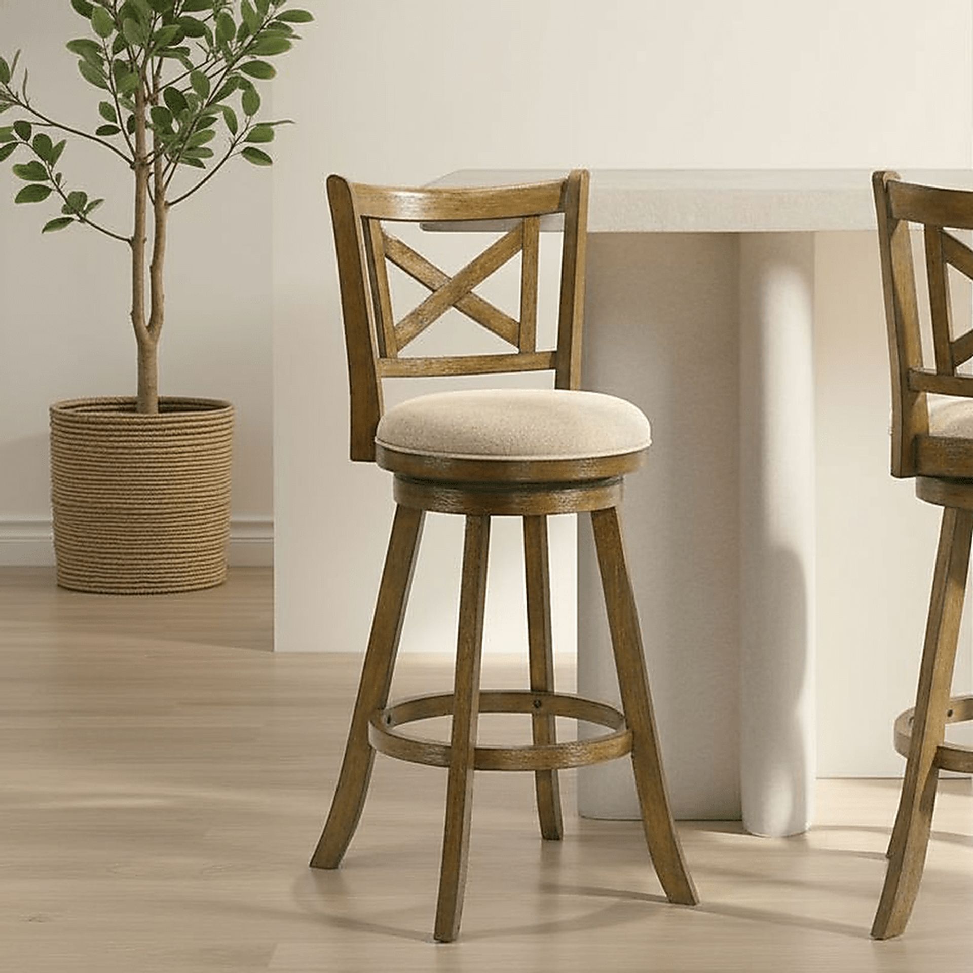Cloverprises Beige Swivel Barstool - Image 2