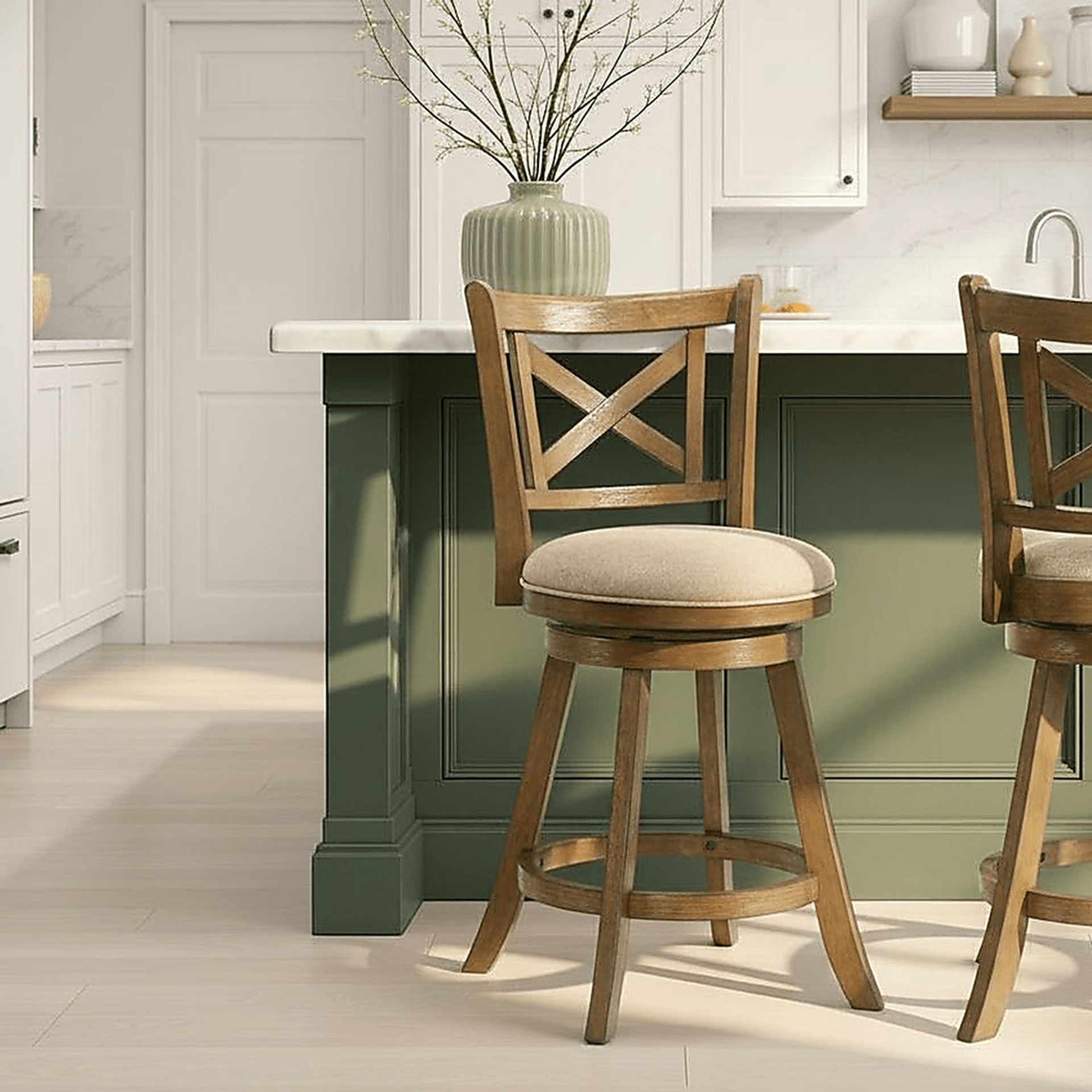 Cloverprises Beige Swivel Counter Height Stool - Image 2