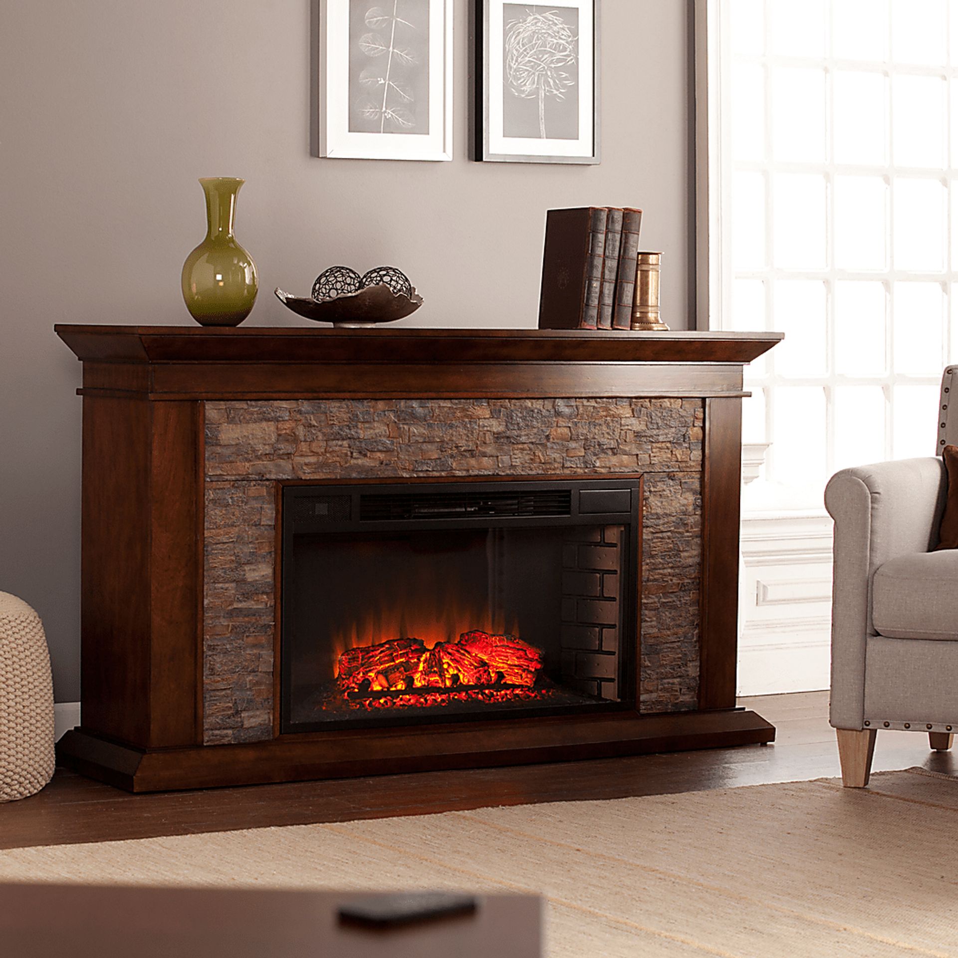 Clydebank Brown 60 in. Console with Electric Fireplace - Image 5