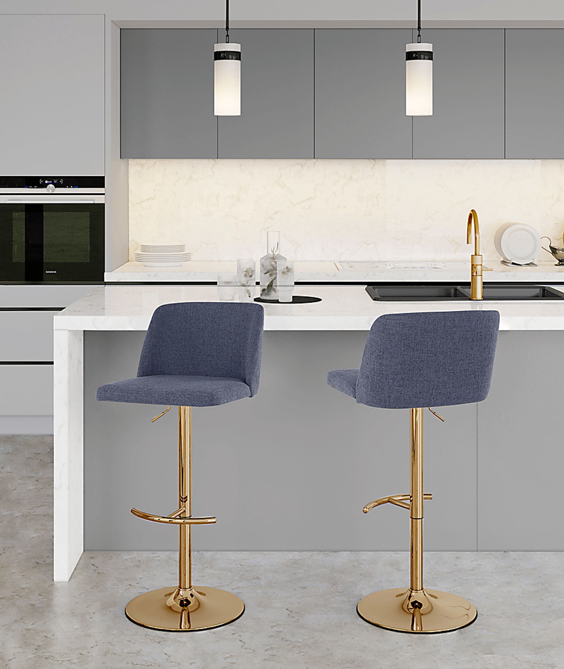 Clyo XIII Blue Adjustable Barstool, Set of 2 - Image 2