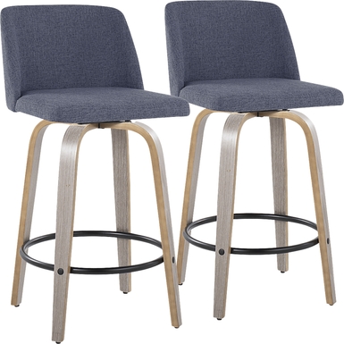 Clyo XIII Blue Swivel Counter Height Stool, Set of 2