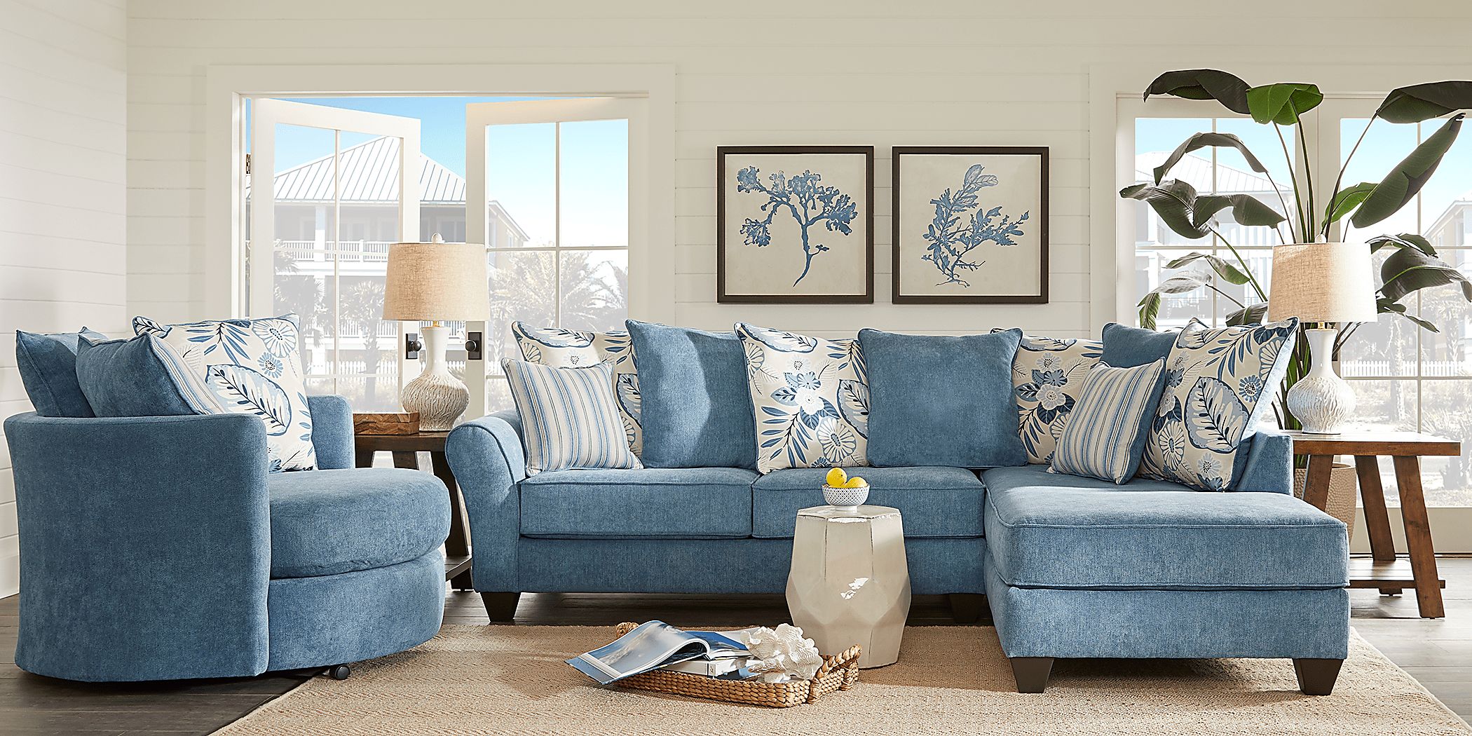 Holiday Grove Blue Textured 2 Pc With Chaise Right Sectional - Rooms To Go