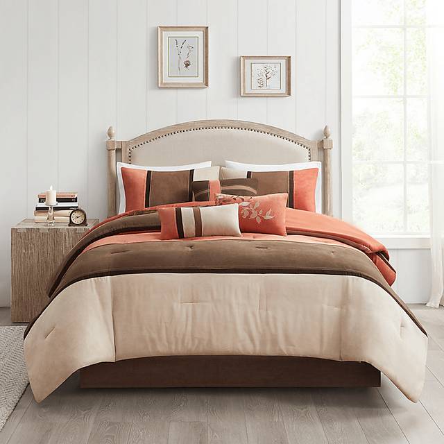 Colapissa Coral Brown 7 Pc Queen Comforter Set - Thumbnail - Image 1