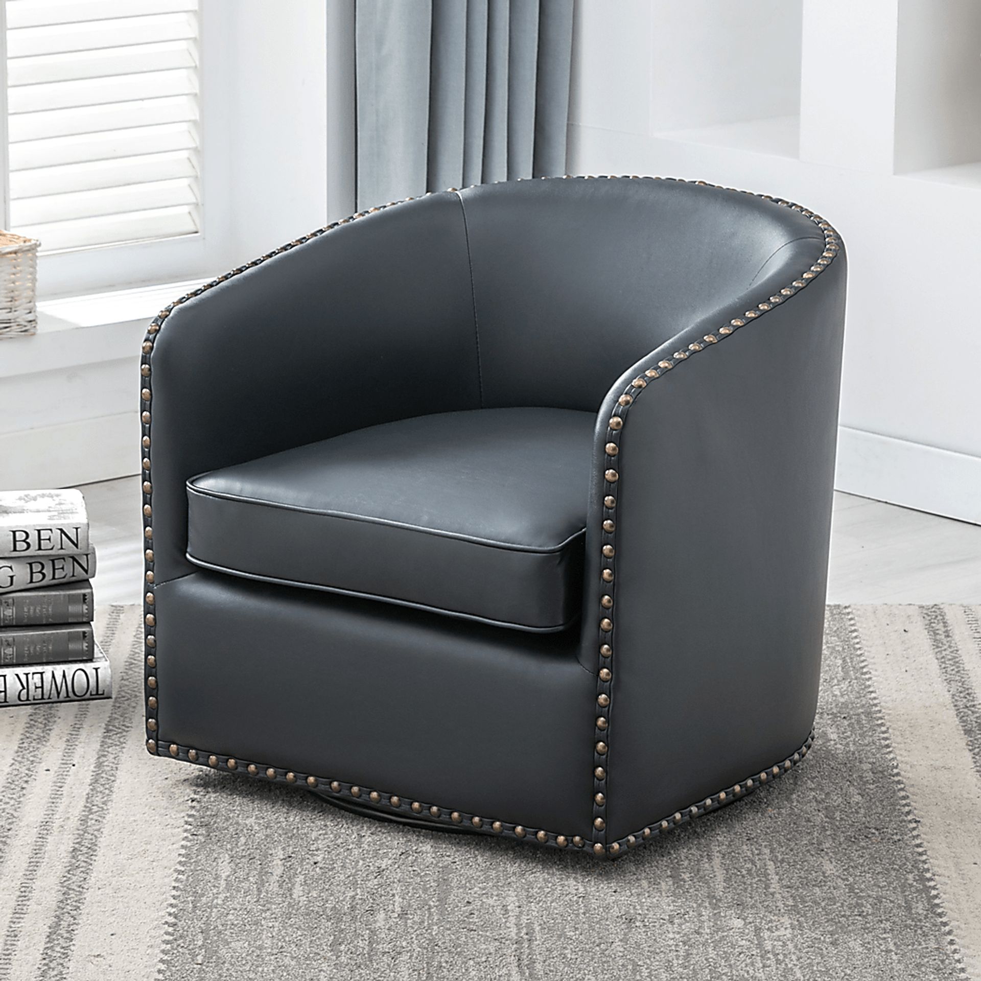 Colapissa Dark Blue Swivel Arm Chair - Image 12