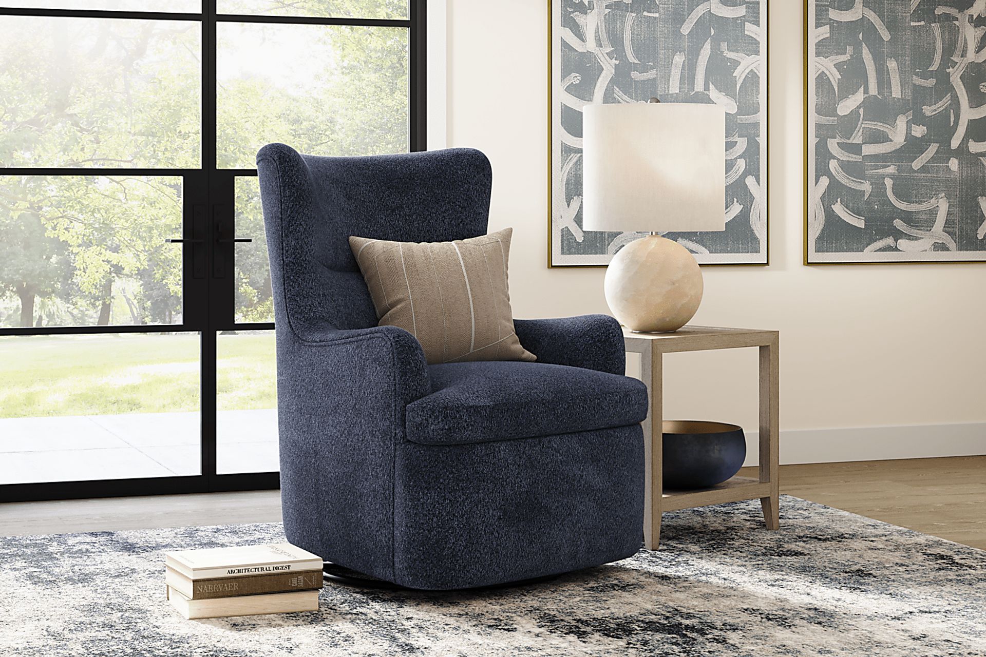Colburn Navy Swivel Glider Accent Chair - Image 3