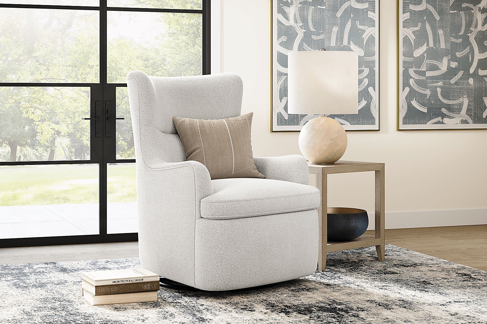 Colburn White Swivel Glider Accent Chair - Image 3