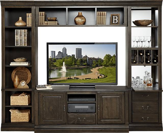 Cole Valley Walnut 4 Pc Wall Unit with Bar Pier - Thumbnail - Image 1