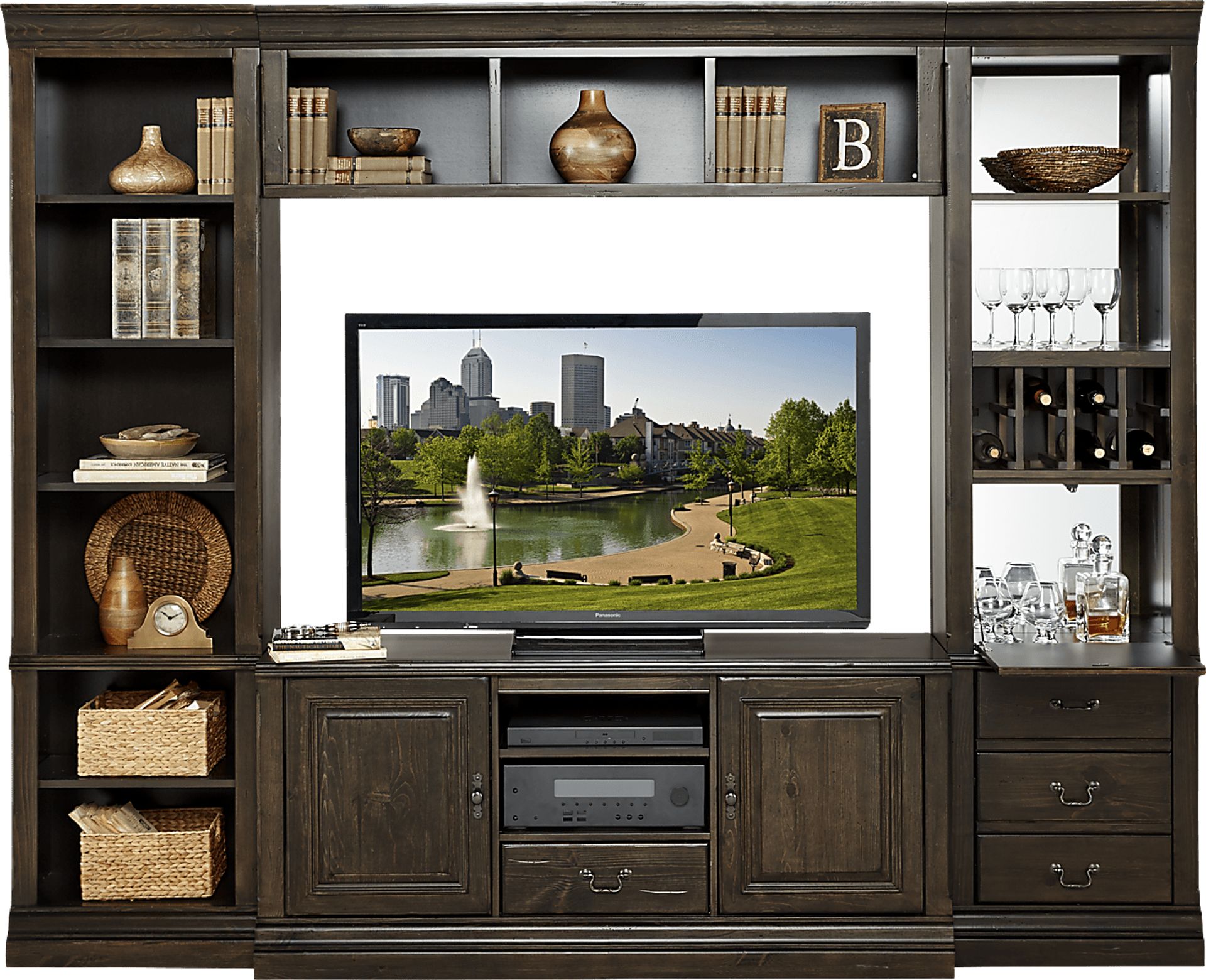 Cole Valley Walnut 4 Pc Wall Unit with Bar Pier - Image 1