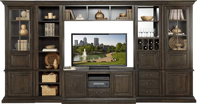 Cole Valley Walnut 6 Pc Wall Unit with Bar Pier and Display Piers - Thumbnail - Image 2