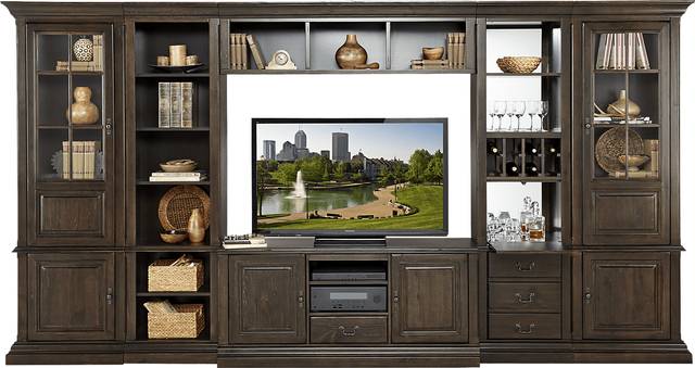 Cole Valley Walnut 6 Pc Wall Unit with Bar Pier and Display Piers - Thumbnail - Image 1