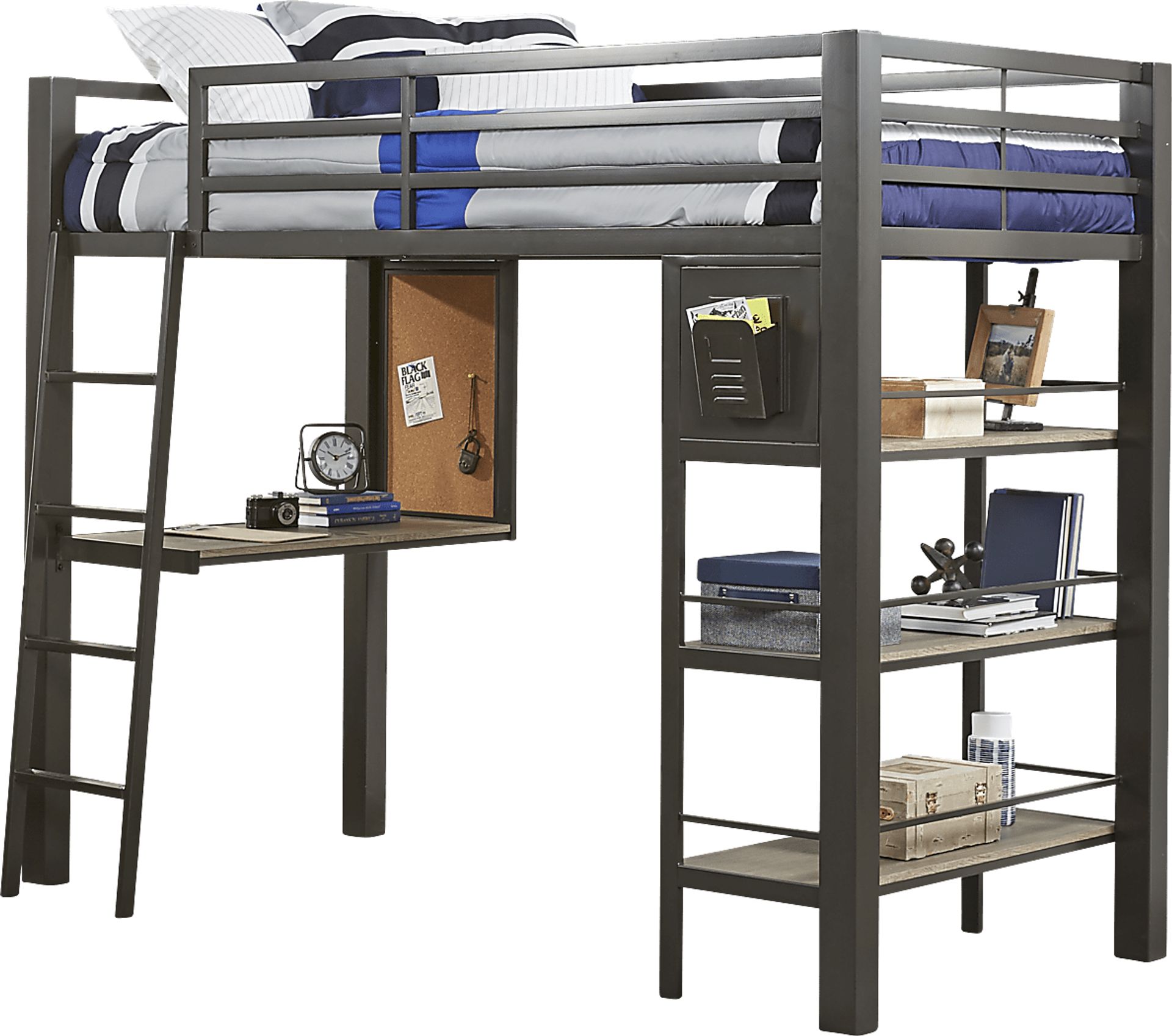 Colefax Avenue Gray Full Loft Bed with Desk and Bookcase - Image 1