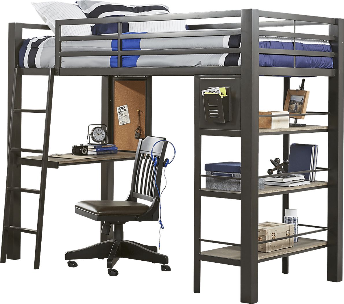 Colefax Avenue Gray Full Loft Bed with Desk and Bookcase Rooms To Go