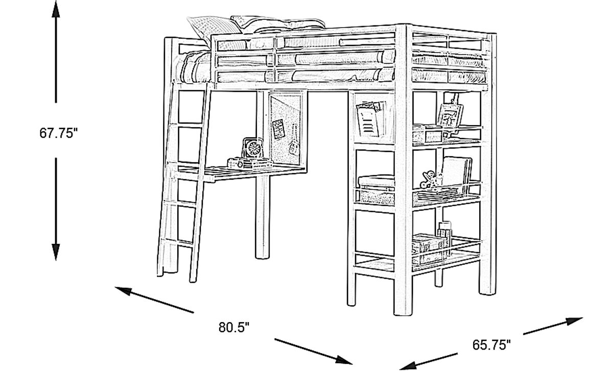 Colefax Avenue Gray Full Loft Bed With Desk And Bookcase Rooms To Go