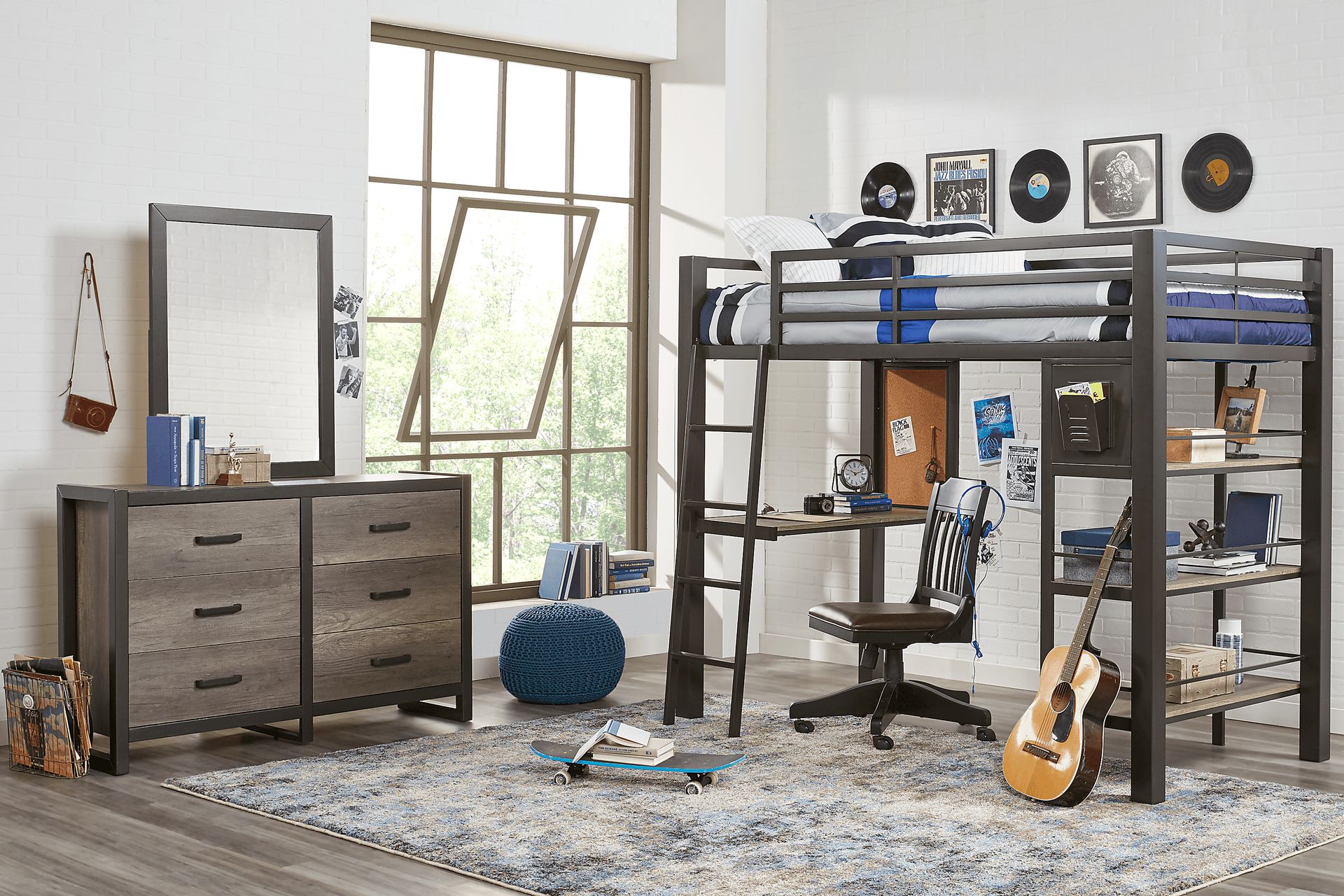 Colefax Avenue Gray Twin Loft Bed with Desk and Bookcase - Image 2