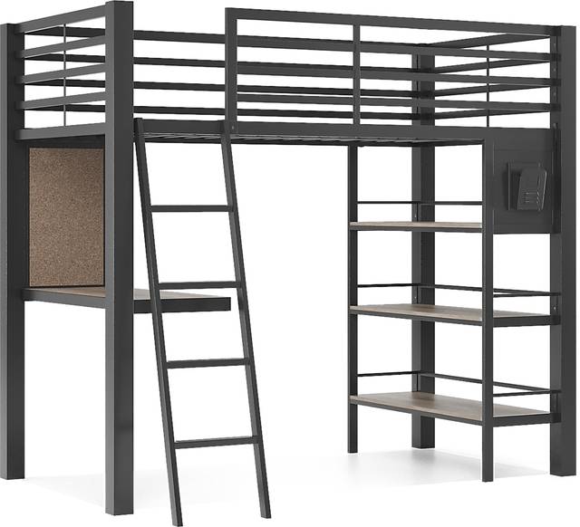 Colefax Avenue Gray Twin Loft Bed with Desk and Bookcase - Thumbnail - Image 1
