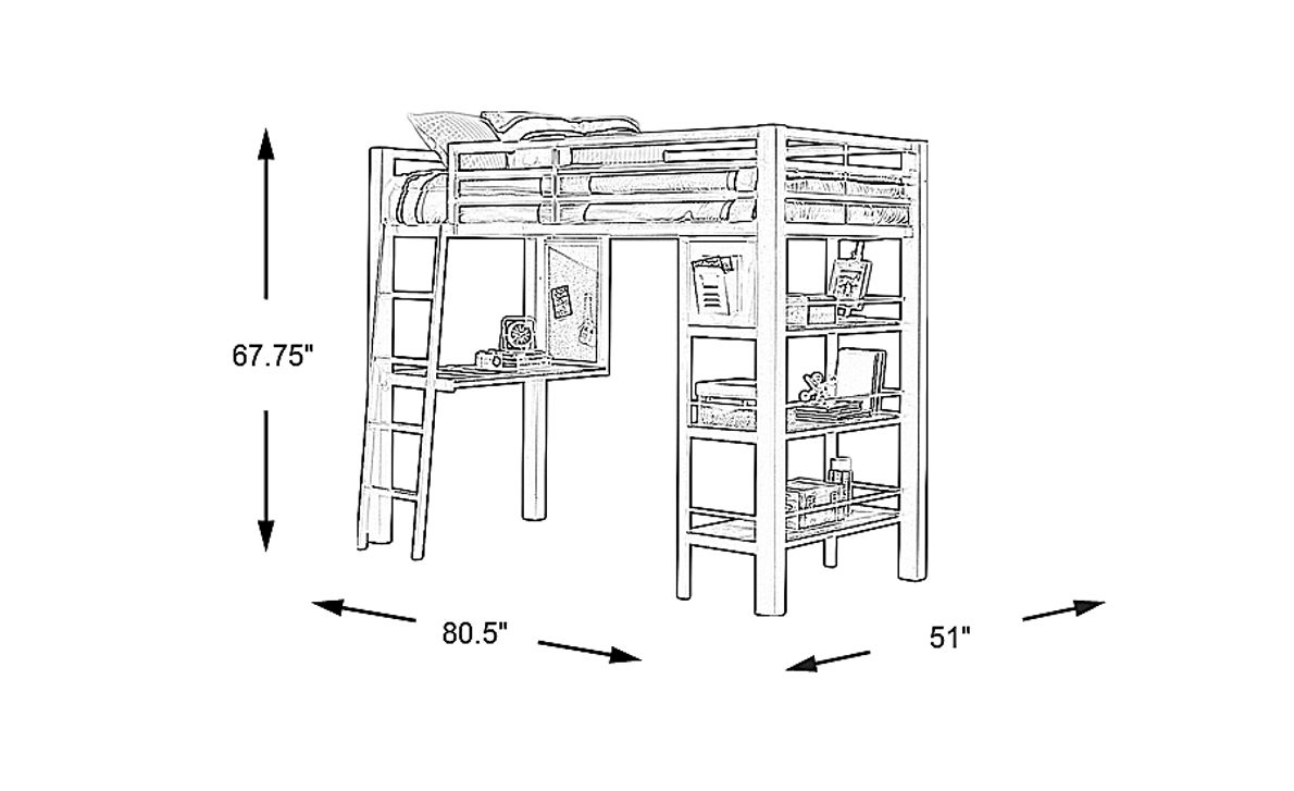 Colefax Avenue Gray Twin Loft Bed with Desk and Bookcase Rooms To Go