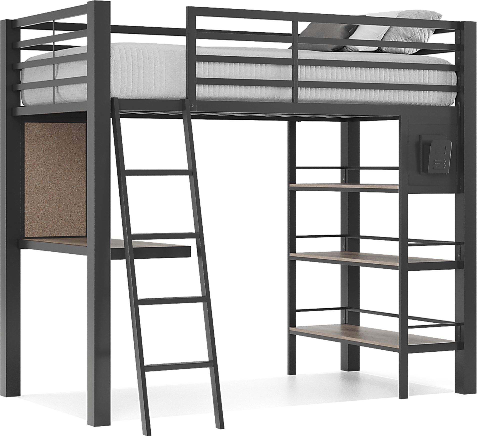 Colefax Avenue Gray Twin Loft Bed with Desk and Bookcase - Image 4