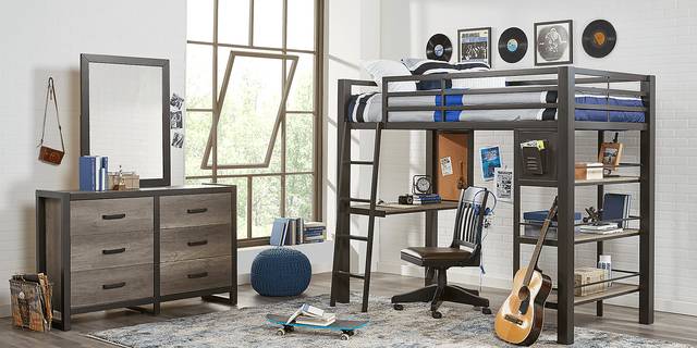 Colefax Avenue Gray Twin Loft Bed with Desk and Bookcase - Thumbnail - Image 2
