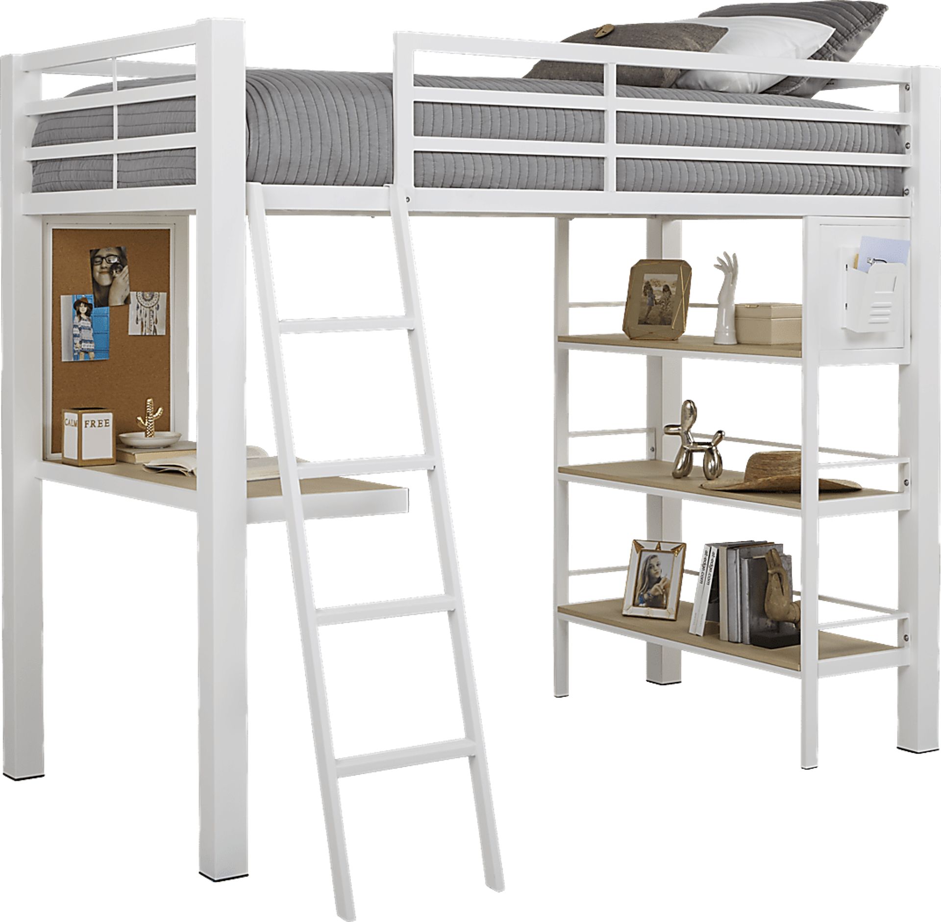 Colefax Avenue White Full Loft Bed with Desk and Bookcase - Image 1