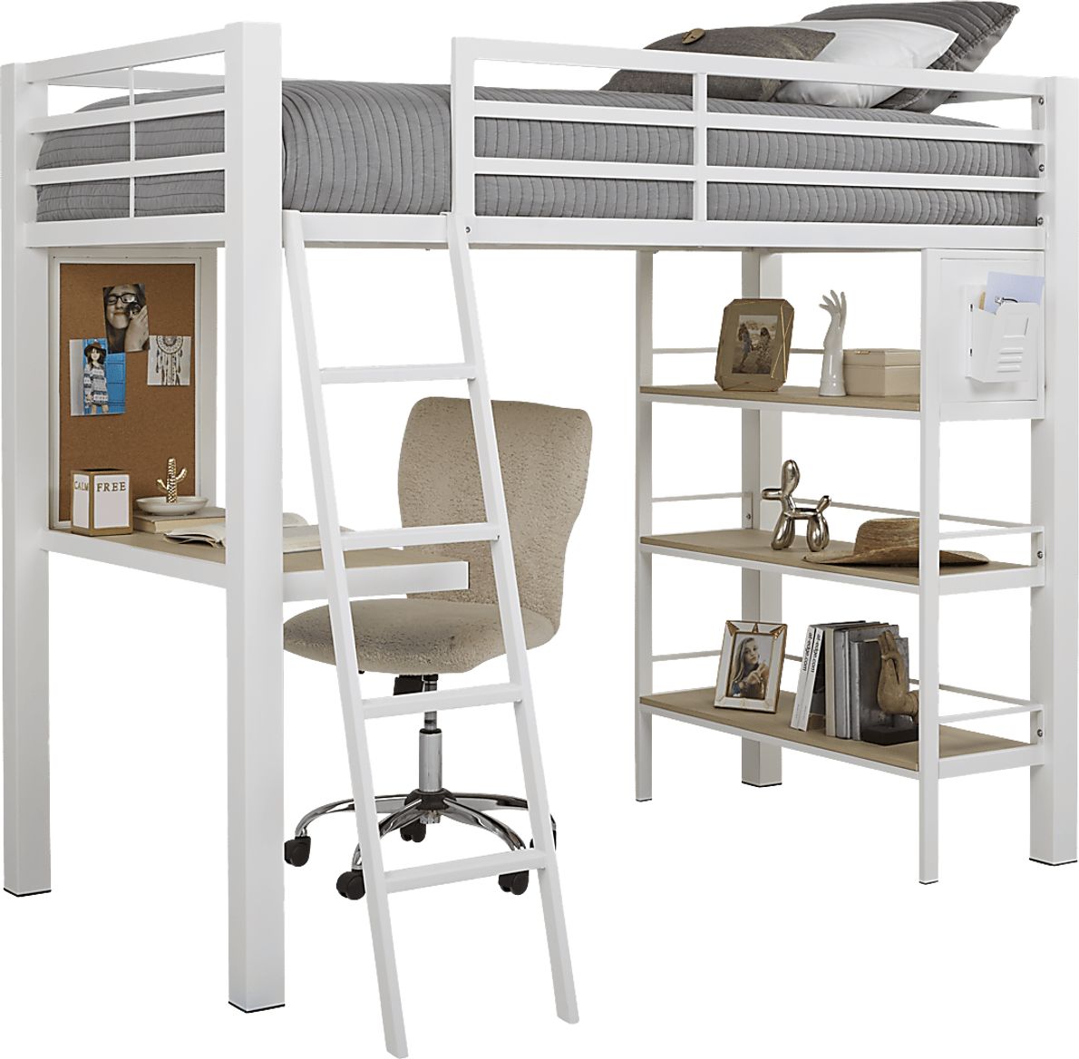 Colefax Avenue White Full Loft Bed with Desk and Bookcase Rooms To Go