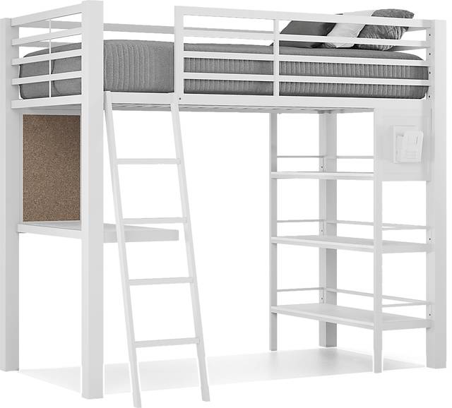Colefax Avenue White Twin Loft Bed with Desk and Bookcase - Thumbnail - Image 3