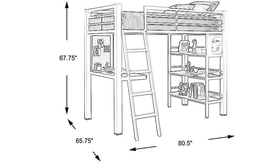 Colefax Avenue White Twin Loft Bed with Desk and Bookcase Rooms To Go