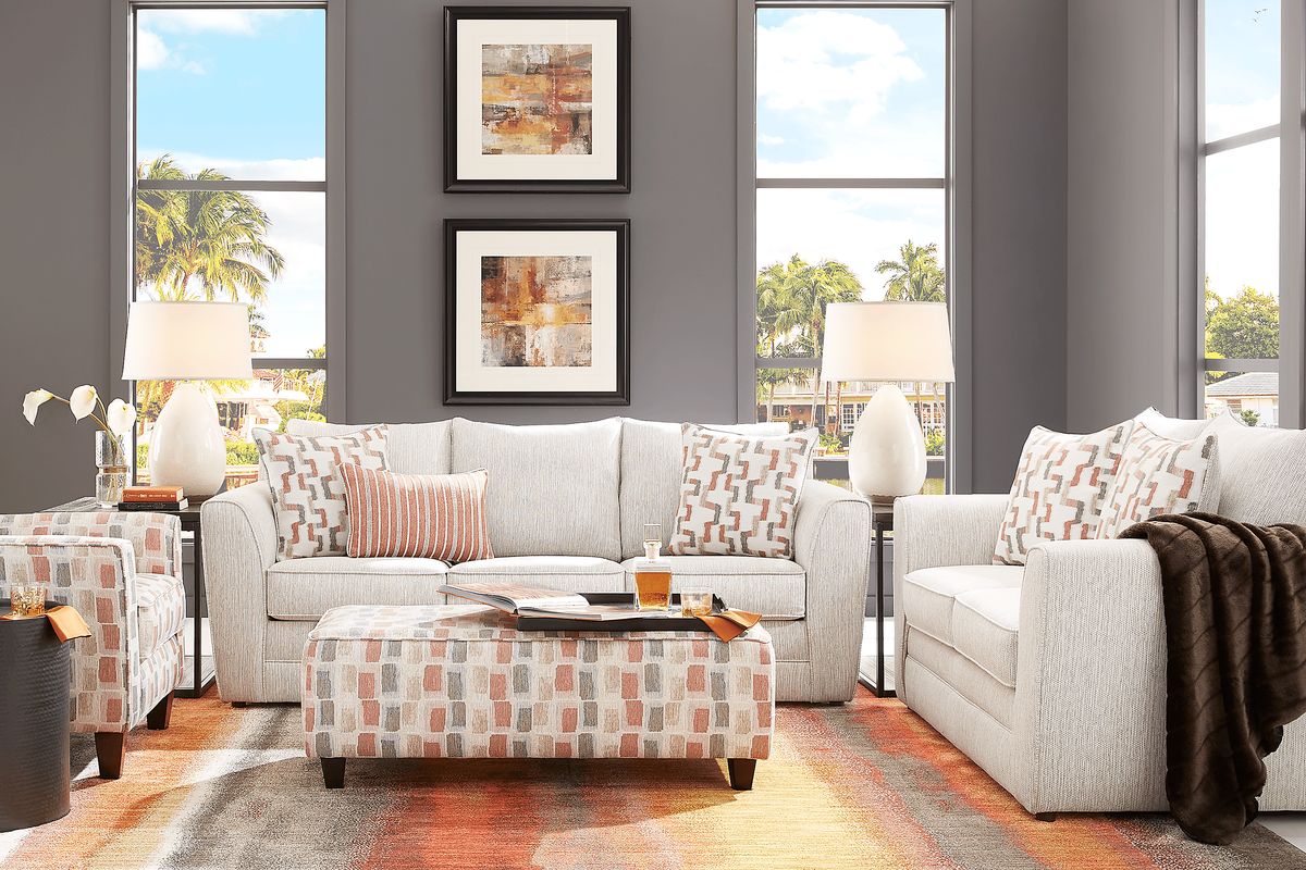 Colesby 3 Pc Gray Fabric Living Room Set With Loveseat, Ottoman | Rooms ...