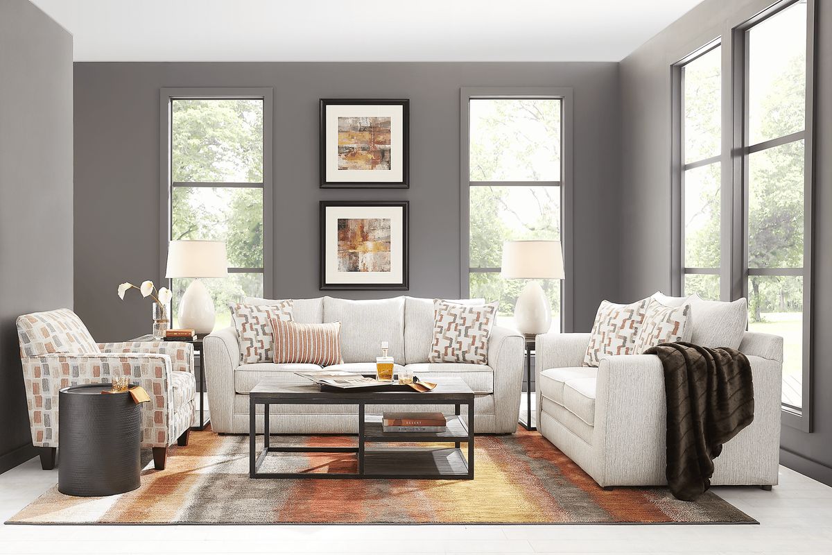Colesby 8 Pc Gray Woven Living Room Set With Sofa, Loveseat, 3 Pc Table ...