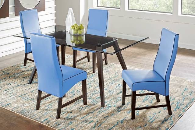 Colonia Hills Espresso 5 Pc 78 in. Rectangle Dining Room with Blue Chairs - Thumbnail - Image 1