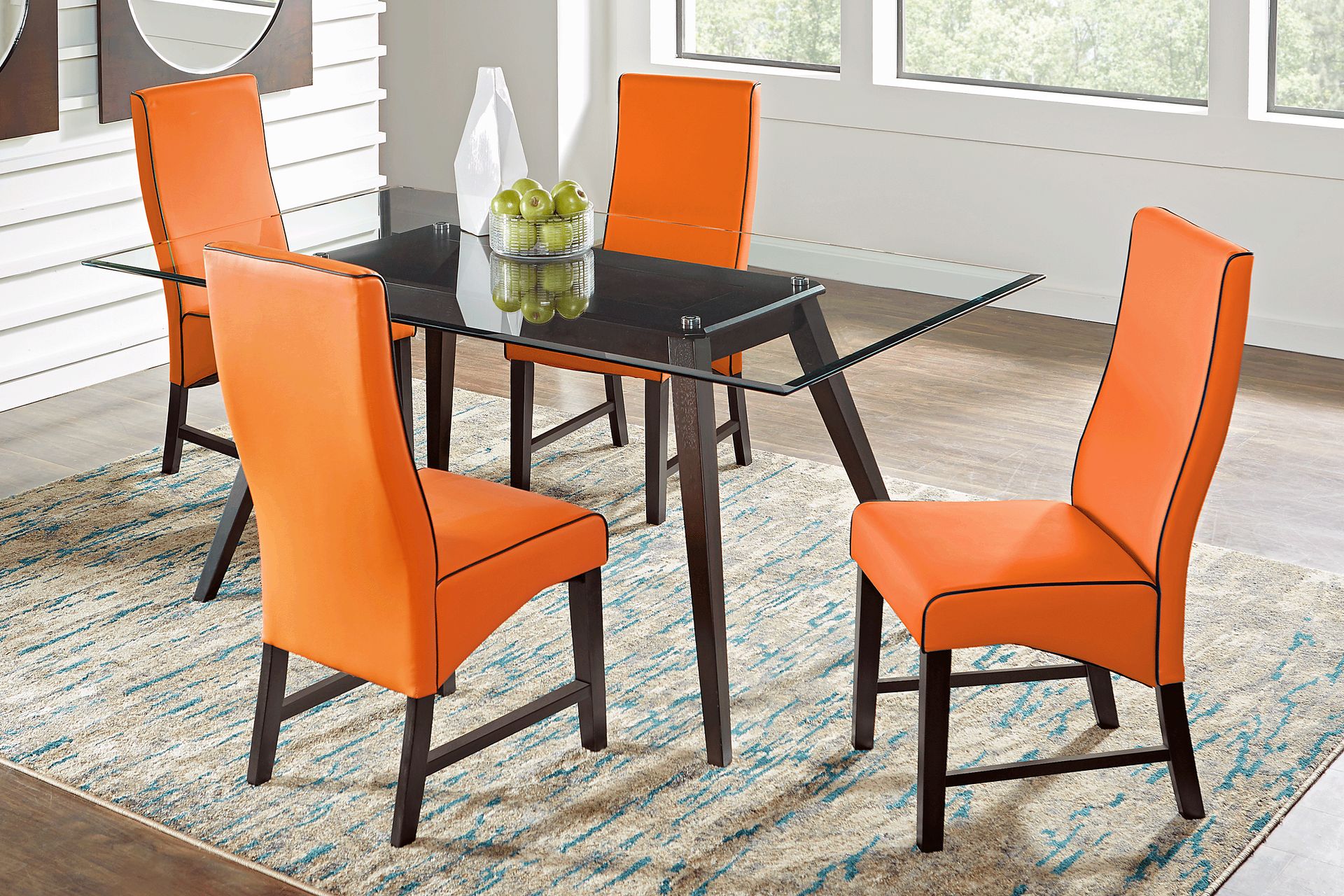 Colonia Hills Espresso 7 Pc 78 in. Rectangle Dining Room with Orange Chairs - Image 1