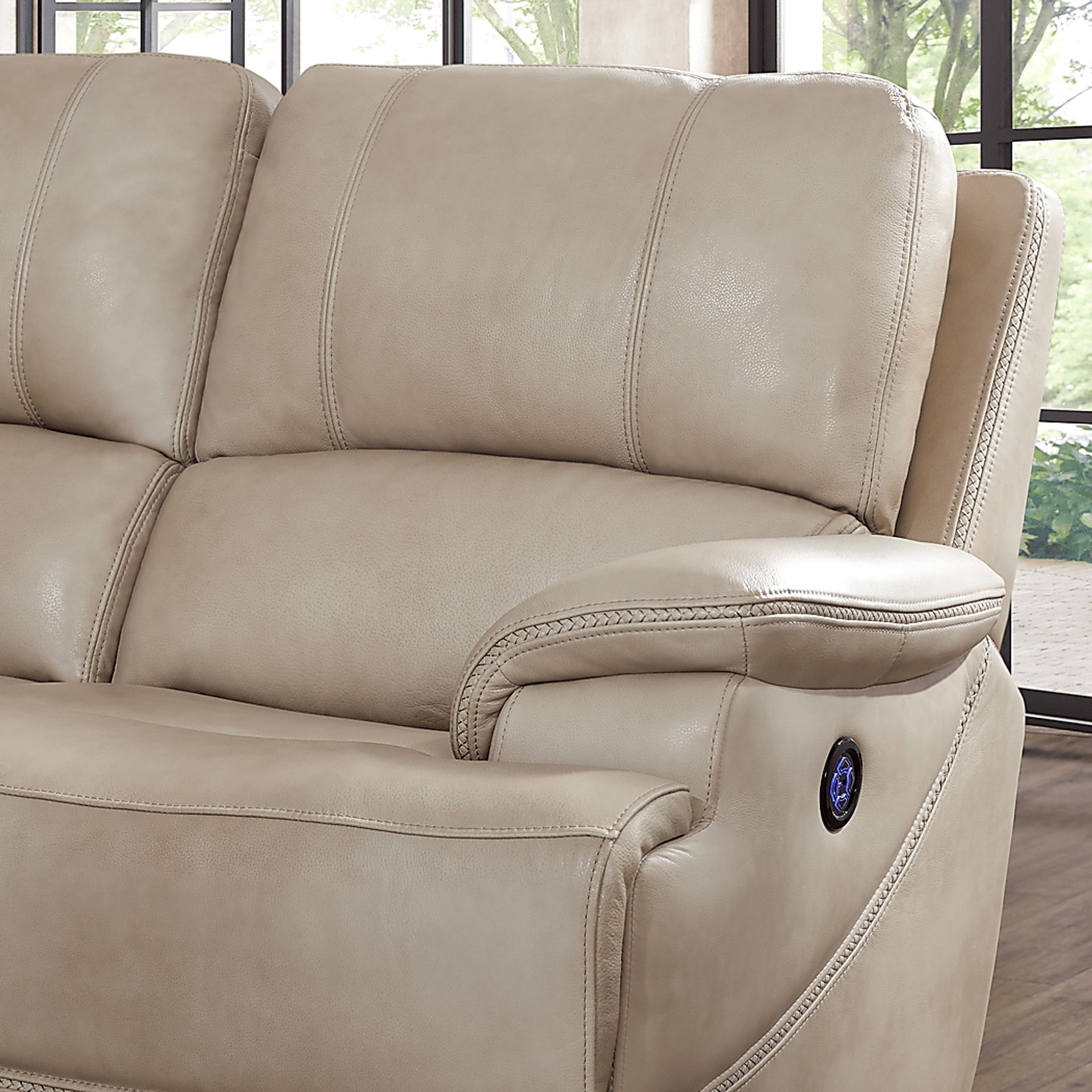 Colorado River Beige Leather Dual Power Reclining Sofa - Image 3