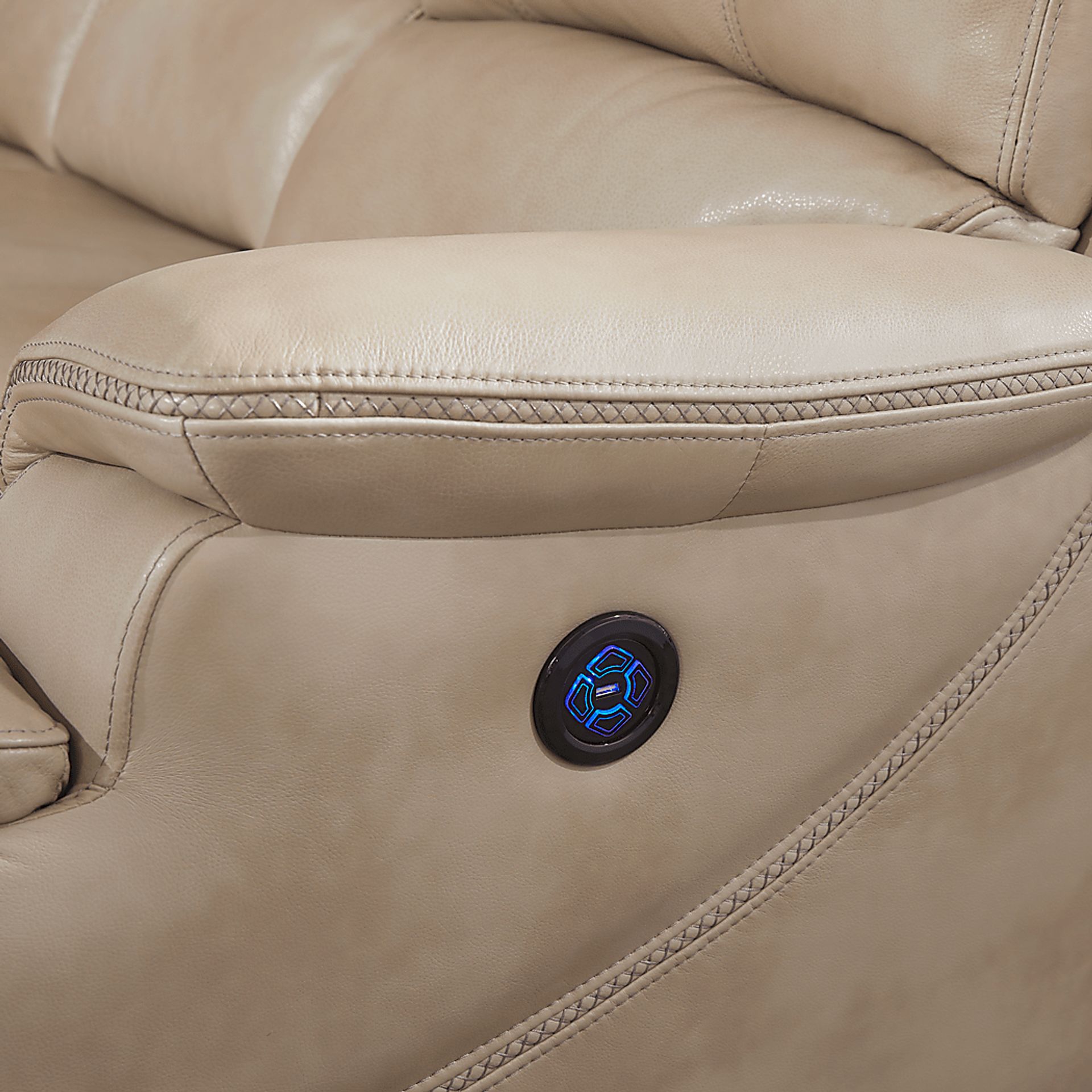 Colorado River Beige Leather Dual Power Reclining Sofa - Image 4
