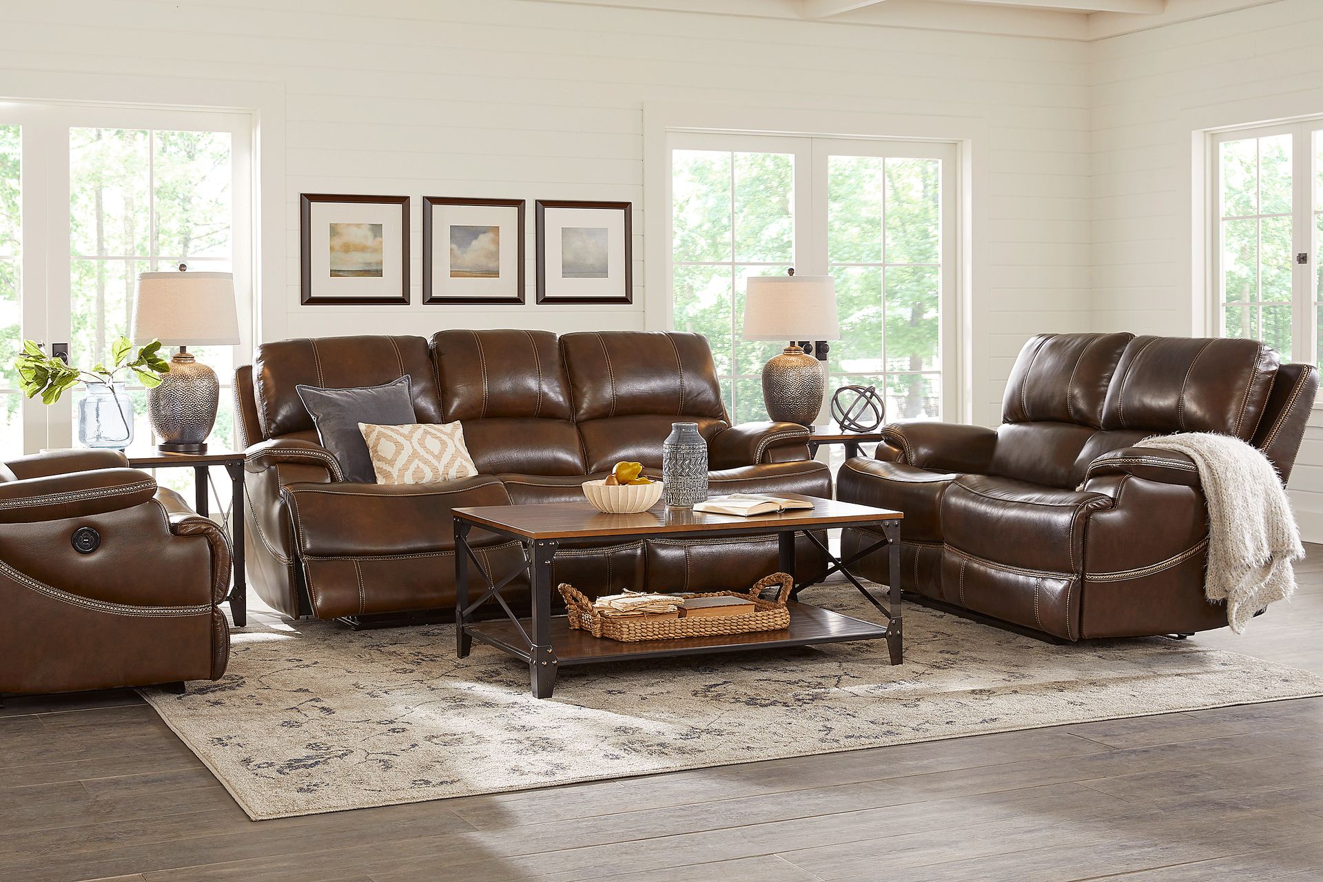 Colorado River Brown 3 Pc Leather Living Room with Reclining Sofa - Image 1