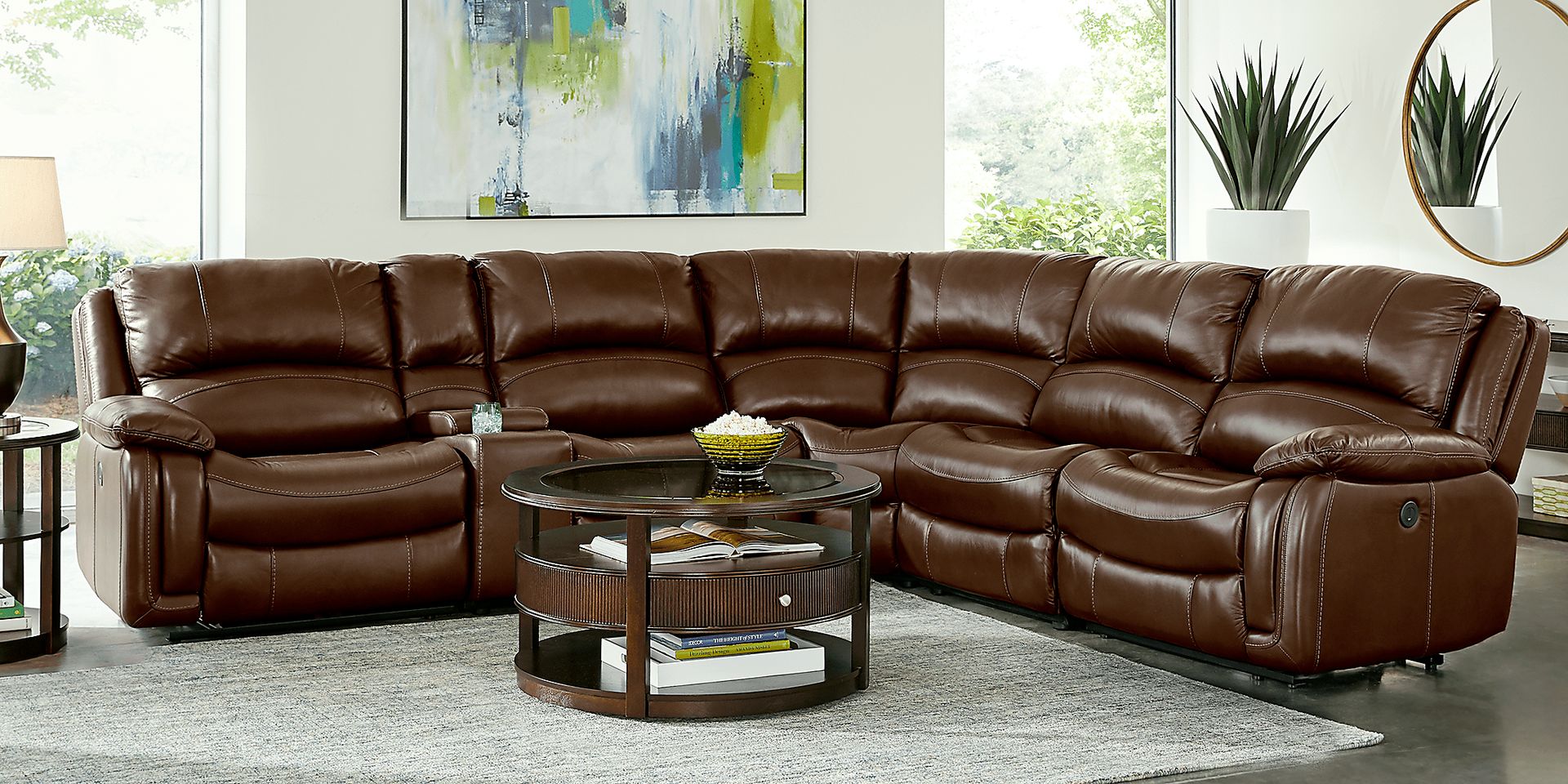 Colorado Springs Brown 6 Pc Leather Power Reclining Sectional - Image 2